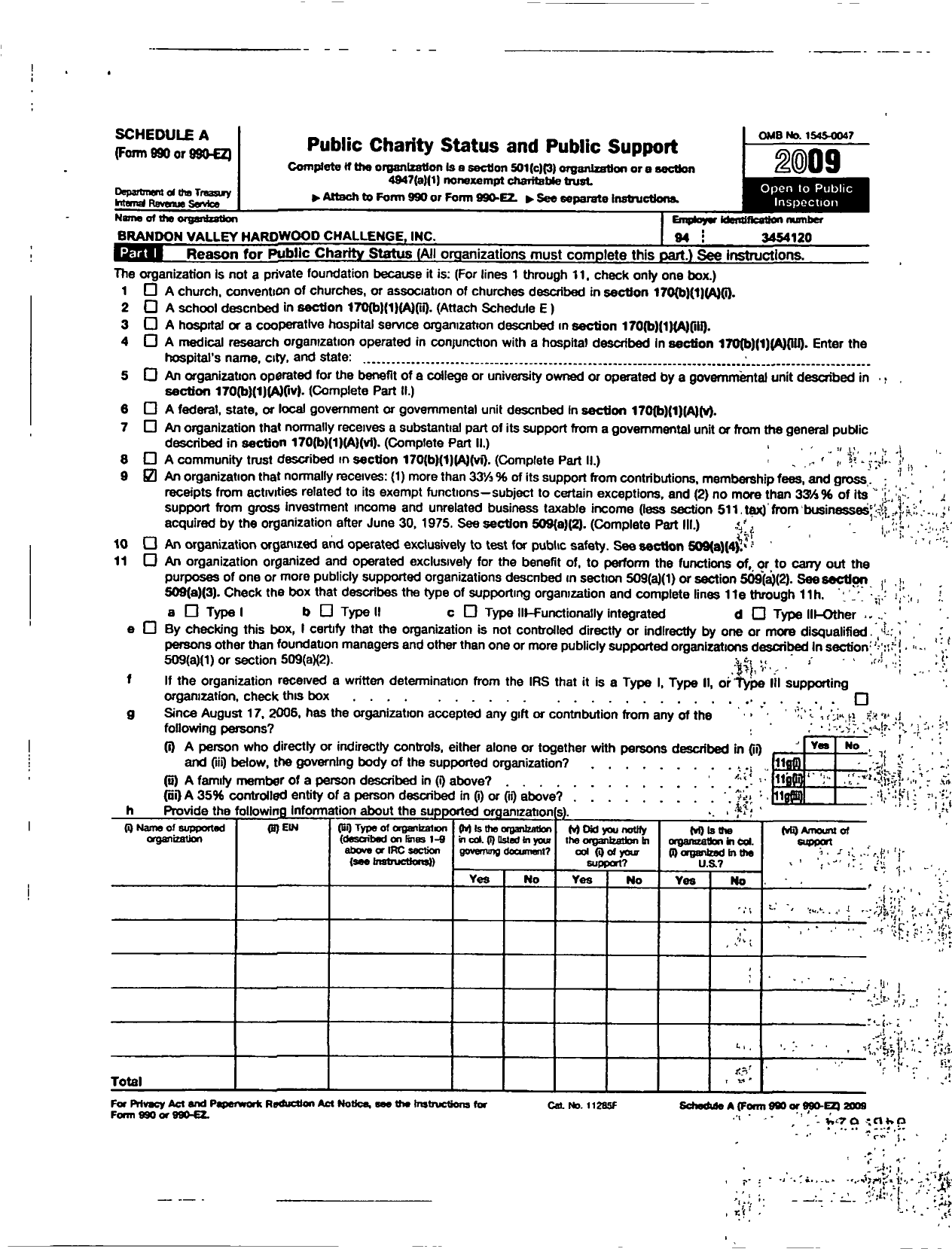 Image of first page of 2009 Form 990ER for Brandon Valley Hardwood Challenge