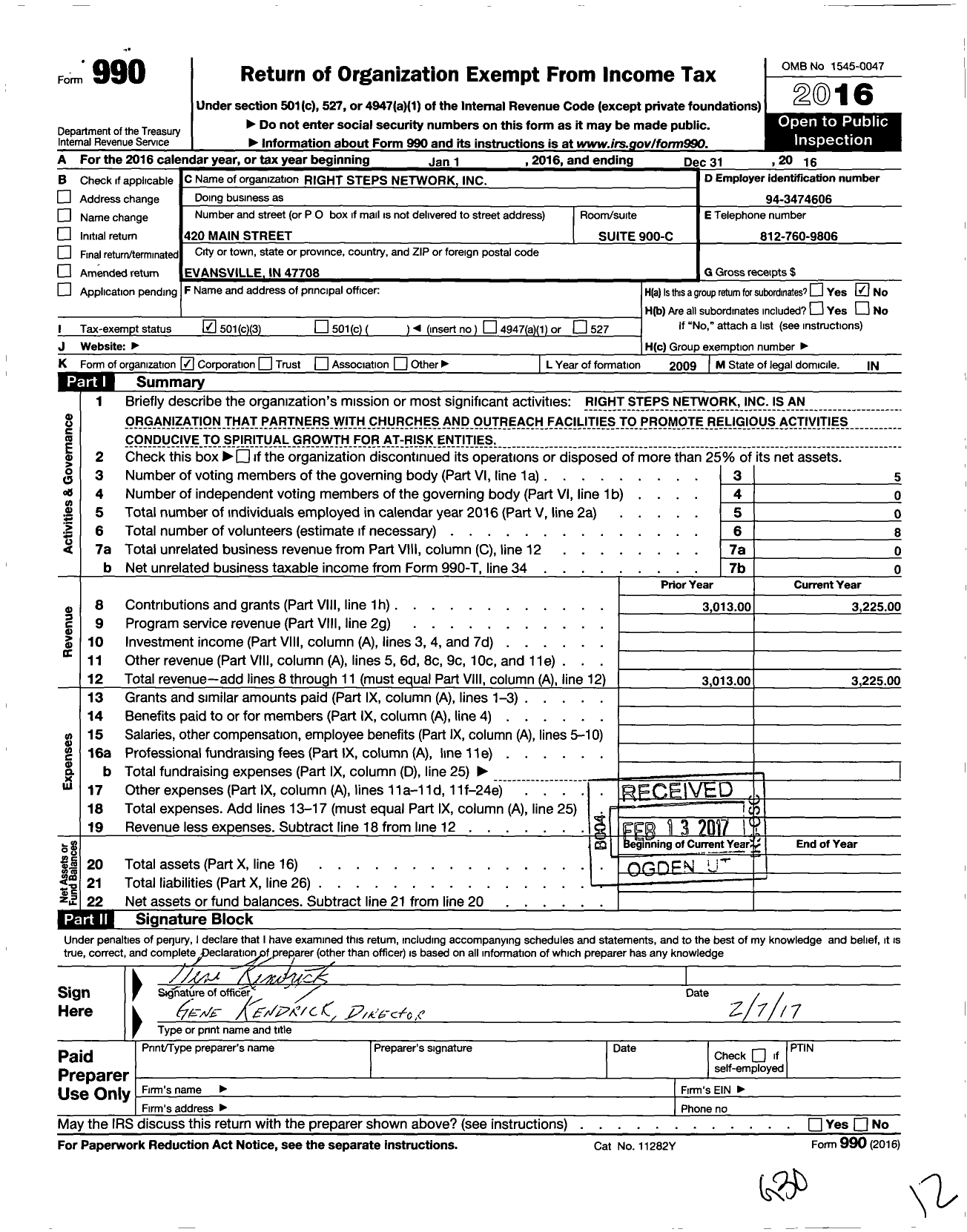 Image of first page of 2016 Form 990 for Right Steps Network