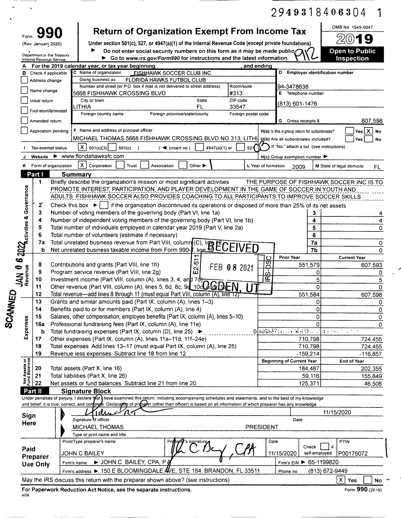 Image of first page of 2019 Form 990 for Florida Hawks Futbol Club