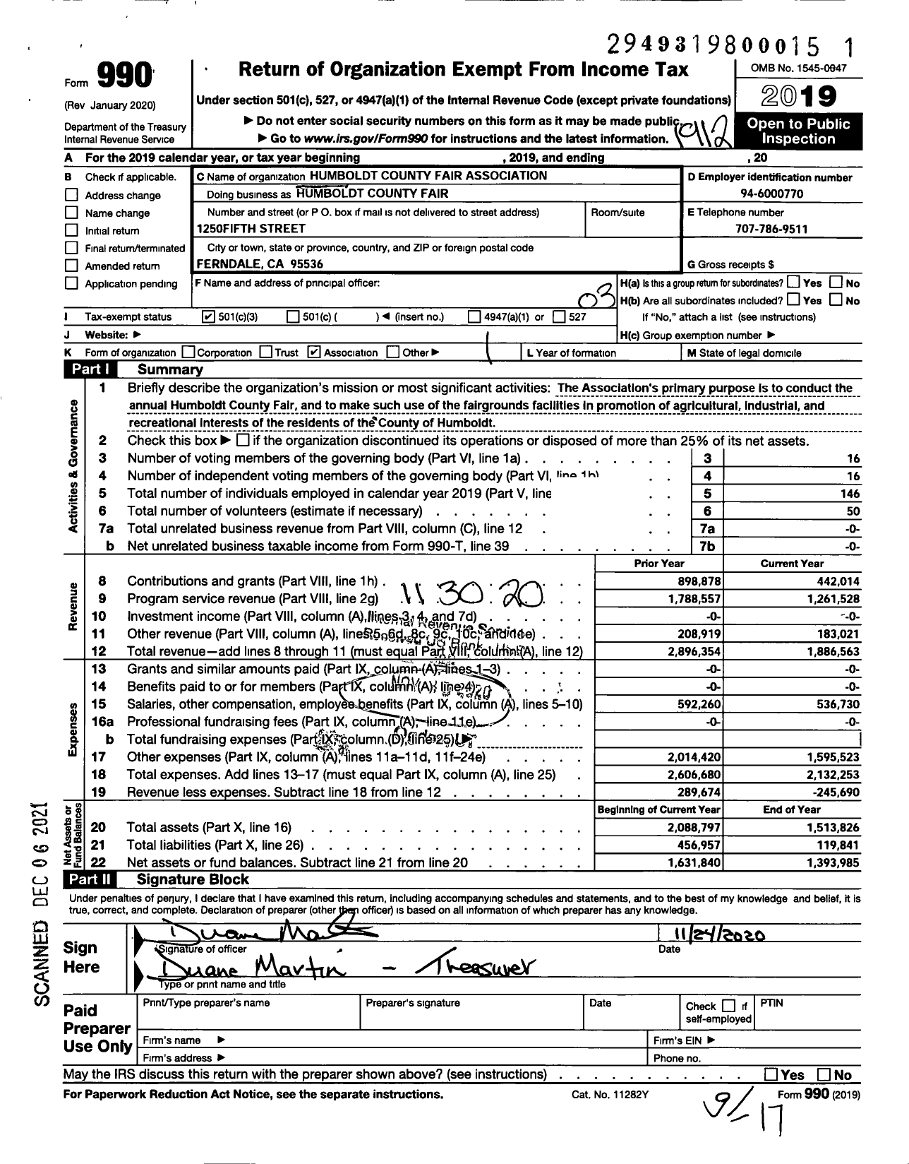 Image of first page of 2019 Form 990 for Humboldt County Fair Association