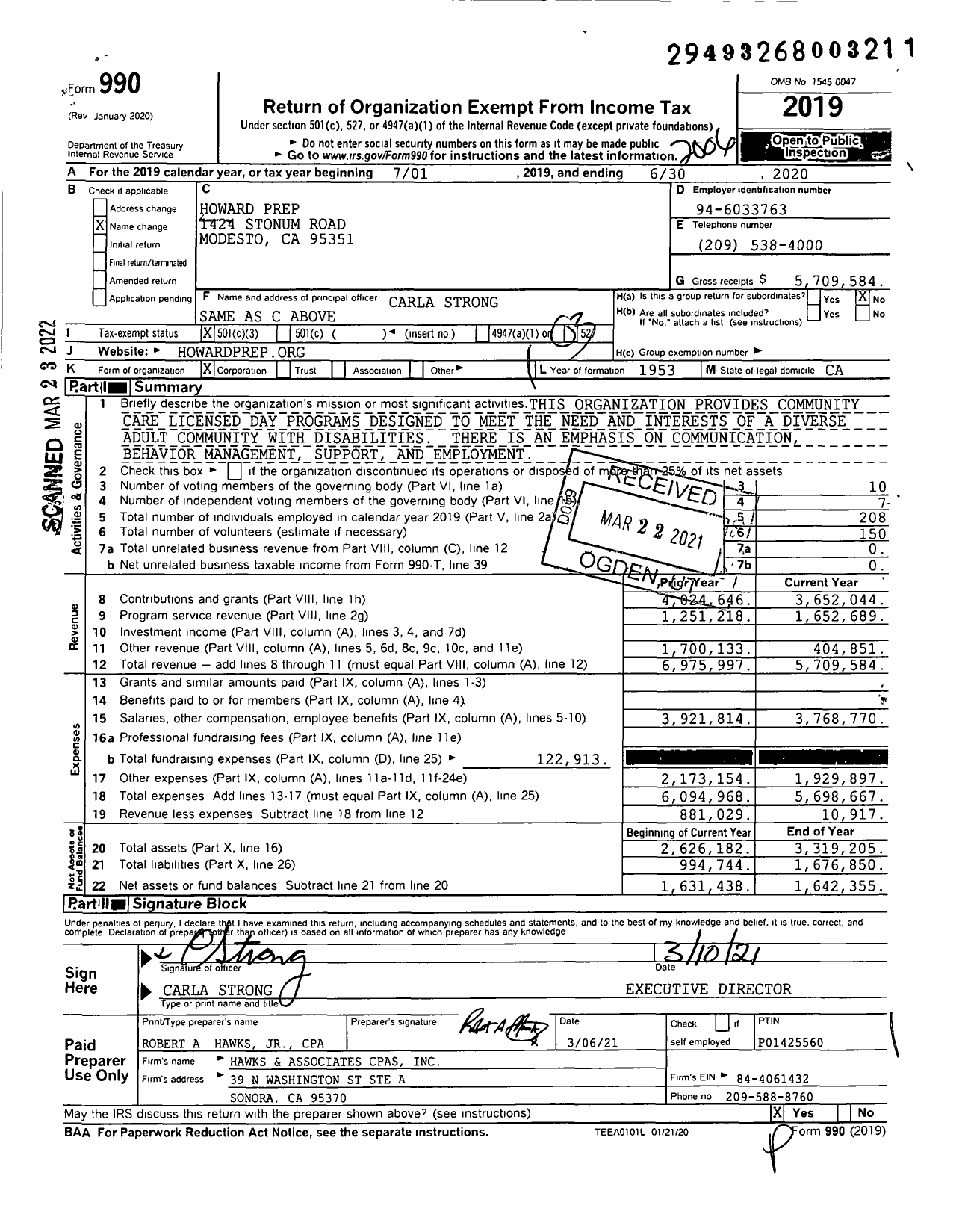 Image of first page of 2019 Form 990 for Howard Prep