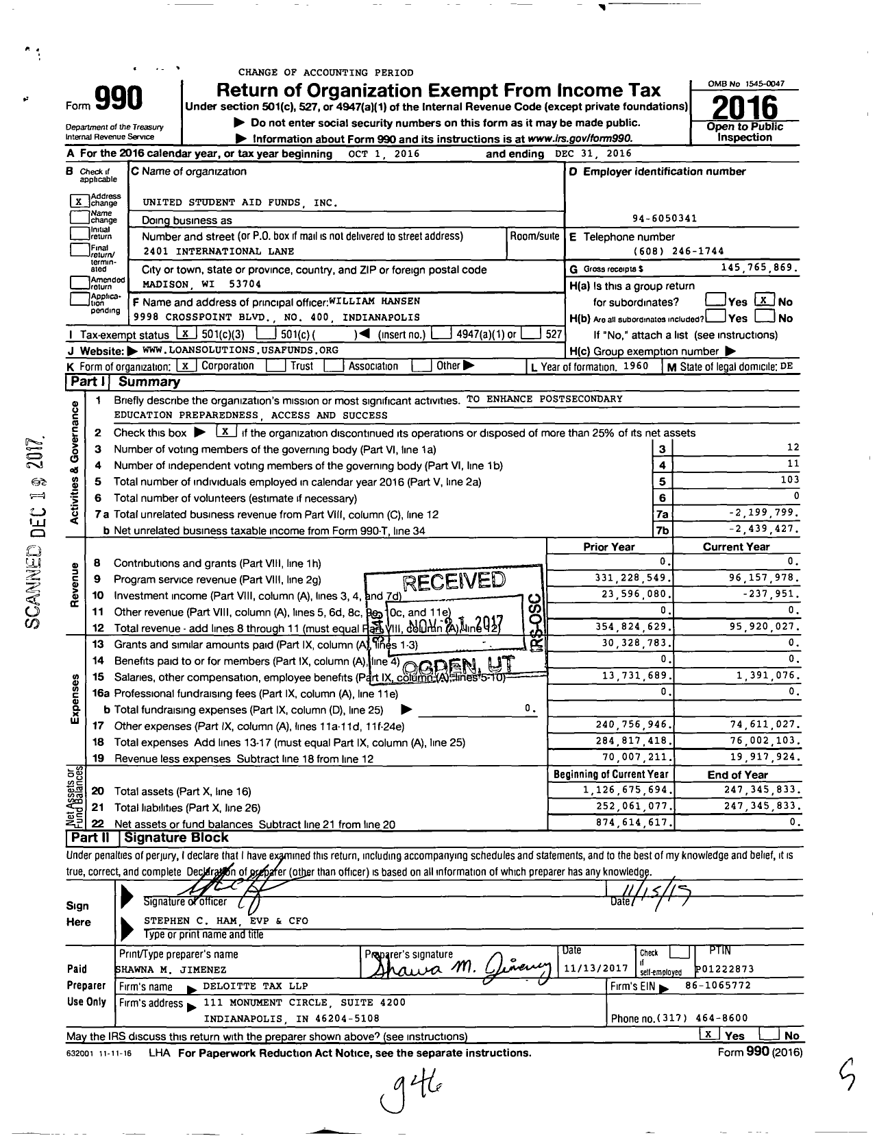 Image of first page of 2016 Form 990 for USA Funds