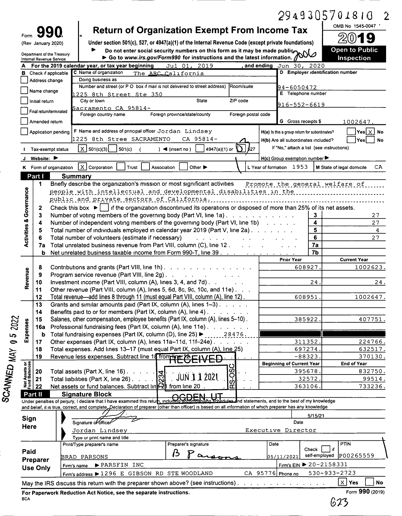 Image of first page of 2019 Form 990 for ARC California