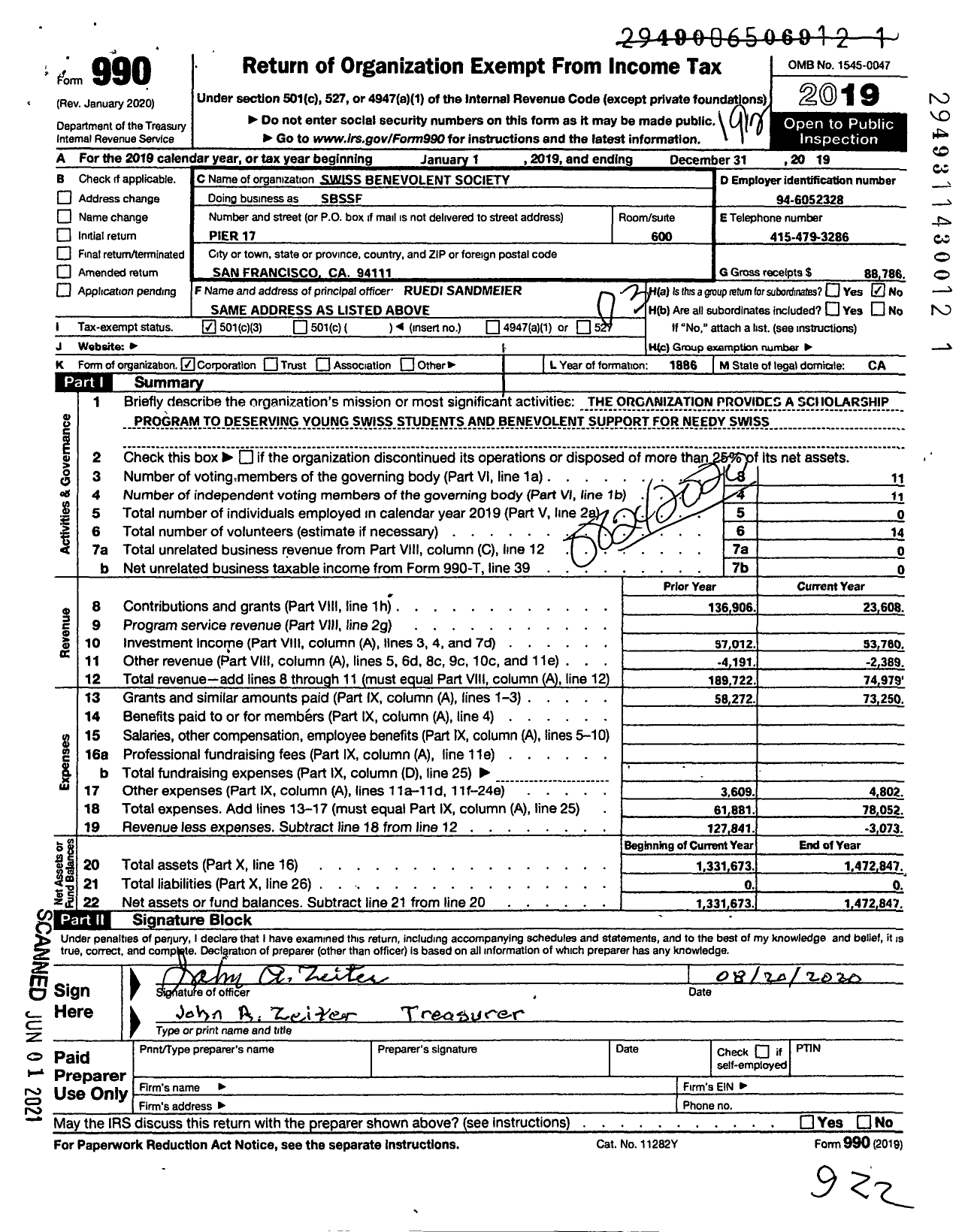 Image of first page of 2019 Form 990 for SBSSF