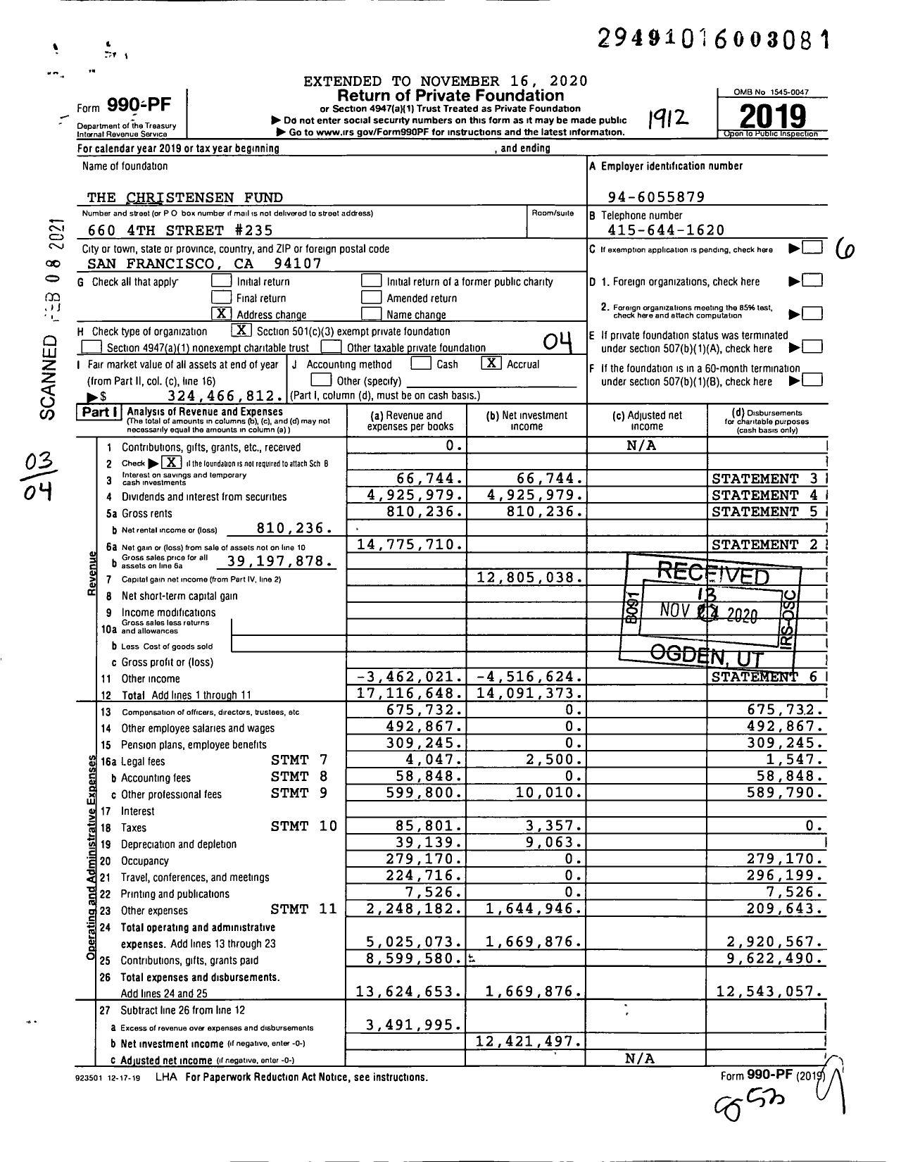 Image of first page of 2019 Form 990PF for The Christensen Fund