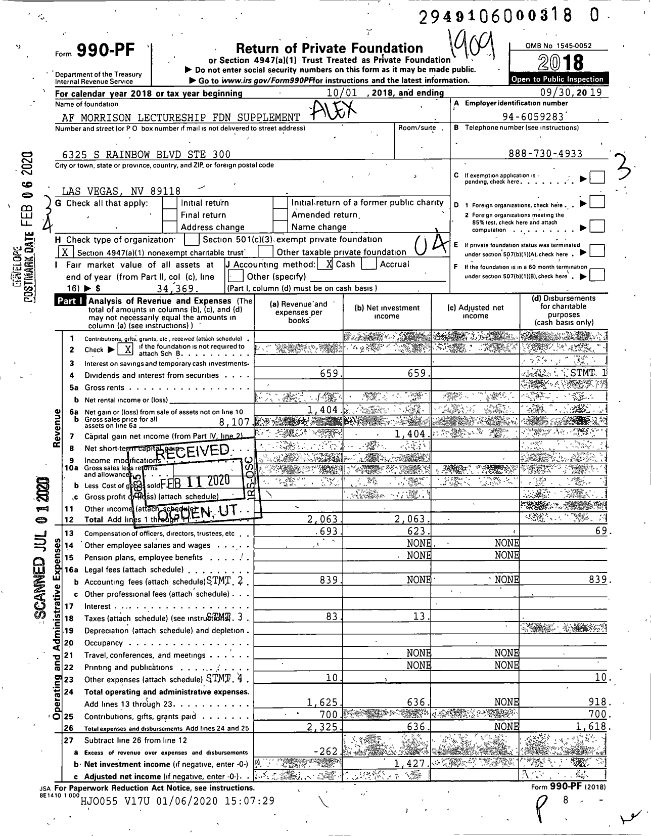 Image of first page of 2018 Form 990PR for Af Morrison Lectureship Foundation Supplement