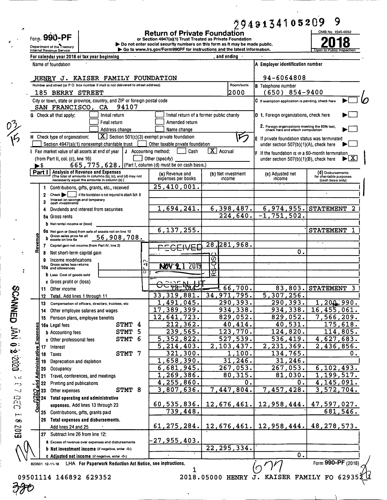 Image of first page of 2018 Form 990PF for Kaiser Family Foundation (KFF)