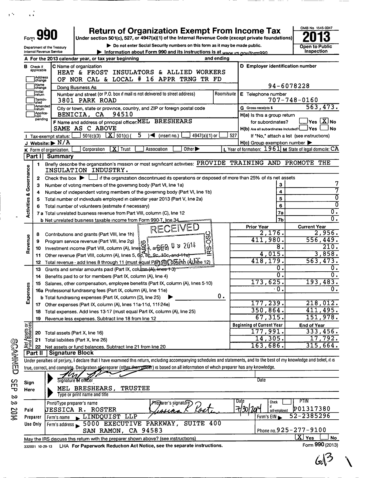 Image of first page of 2013 Form 990O for Heat and Frost Insulators and Allied Workers of Nor Cal and Local # 16 Appr