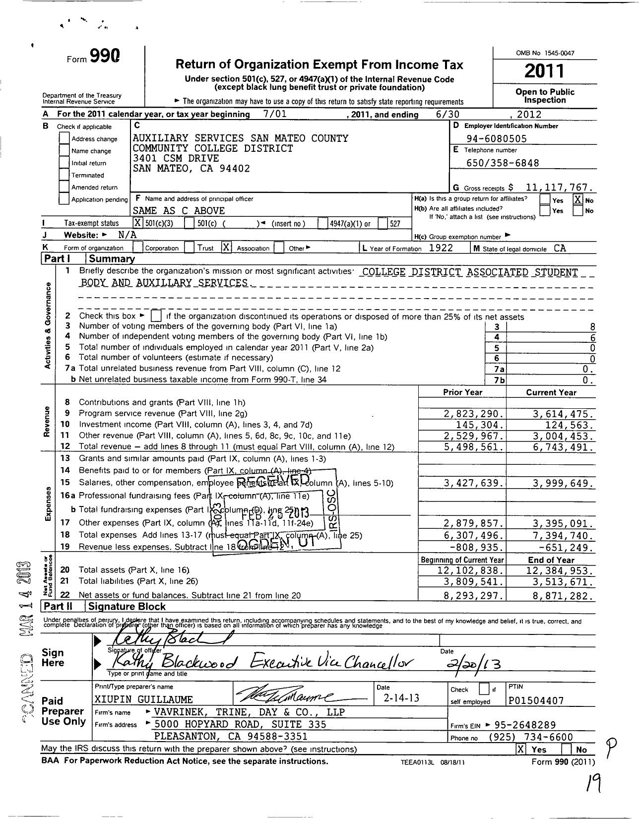 Image of first page of 2011 Form 990 for San Mateo County Community College District (SMCCCD)