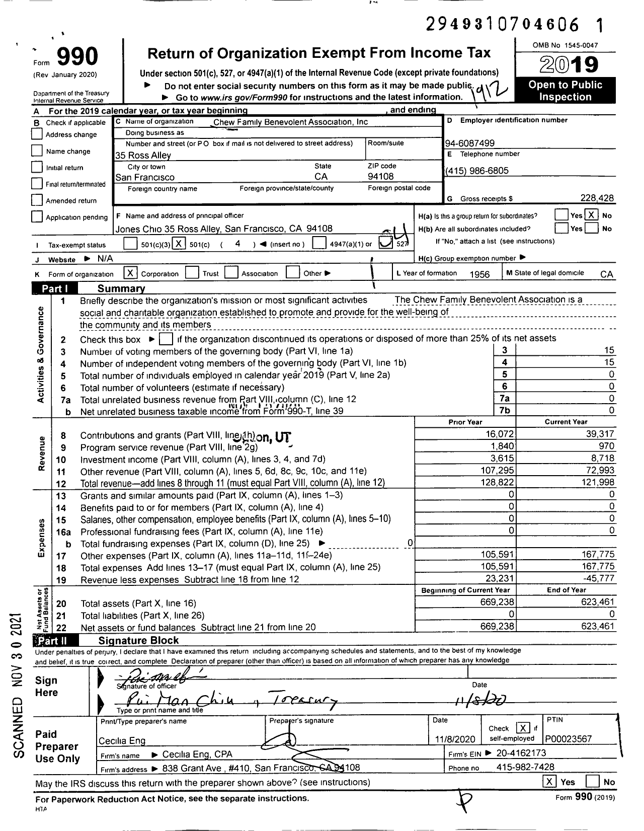 Image of first page of 2019 Form 990O for Chew Family Benevolent Association