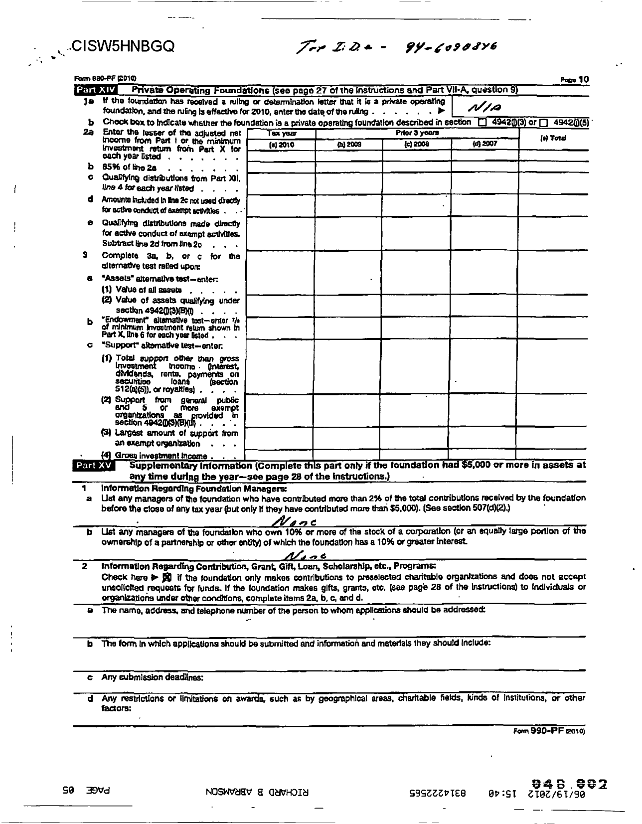 Image of first page of 2009 Form 990PR for Jacob Abramson Foundation