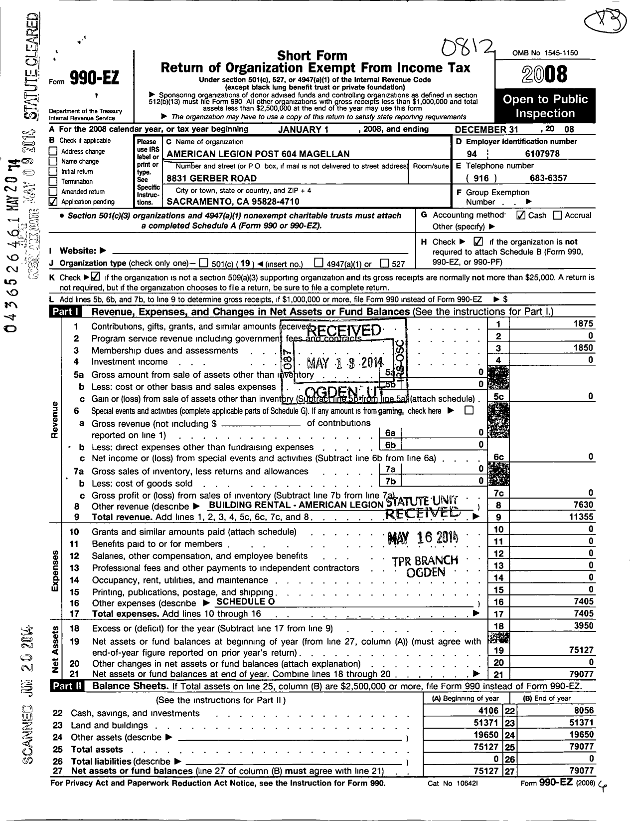 Image of first page of 2008 Form 990EO for American Legion