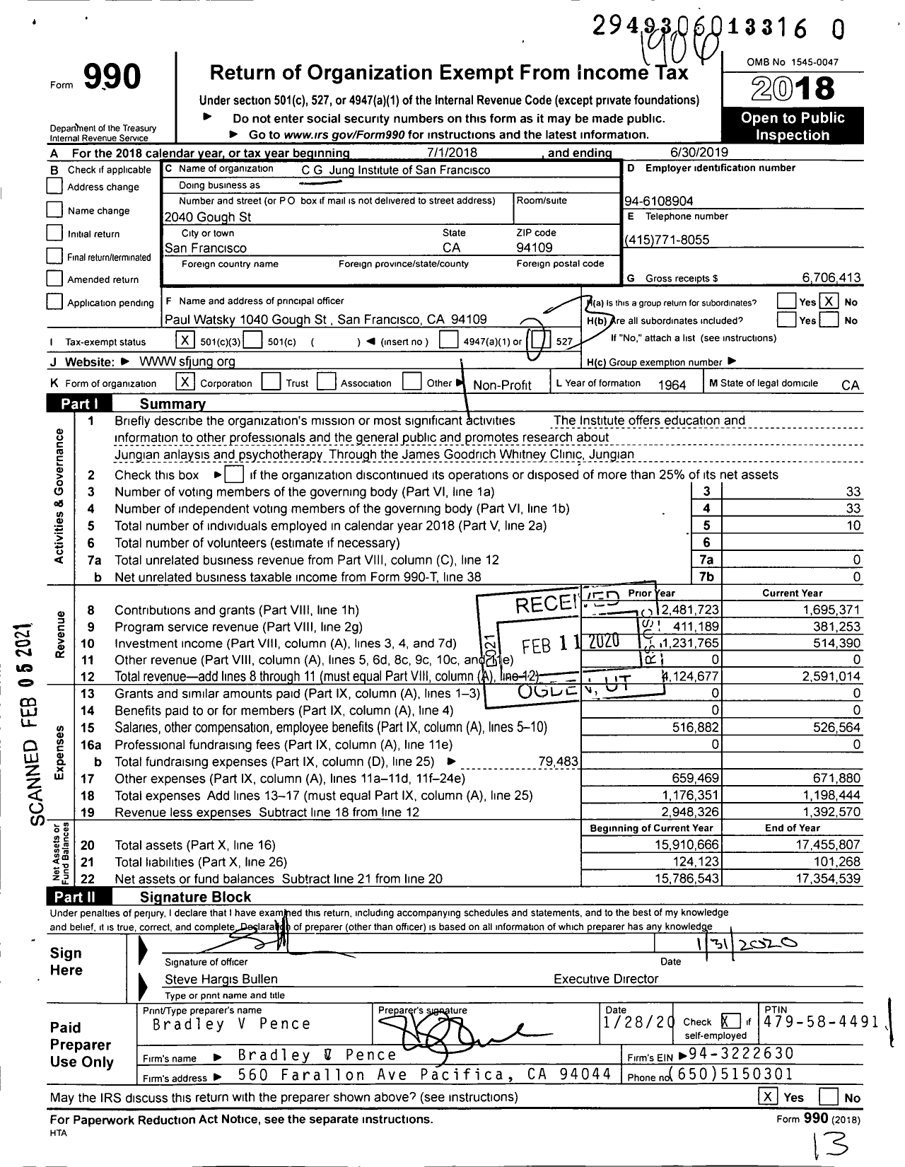 Image of first page of 2018 Form 990 for CG Jung Institute of San Francisco