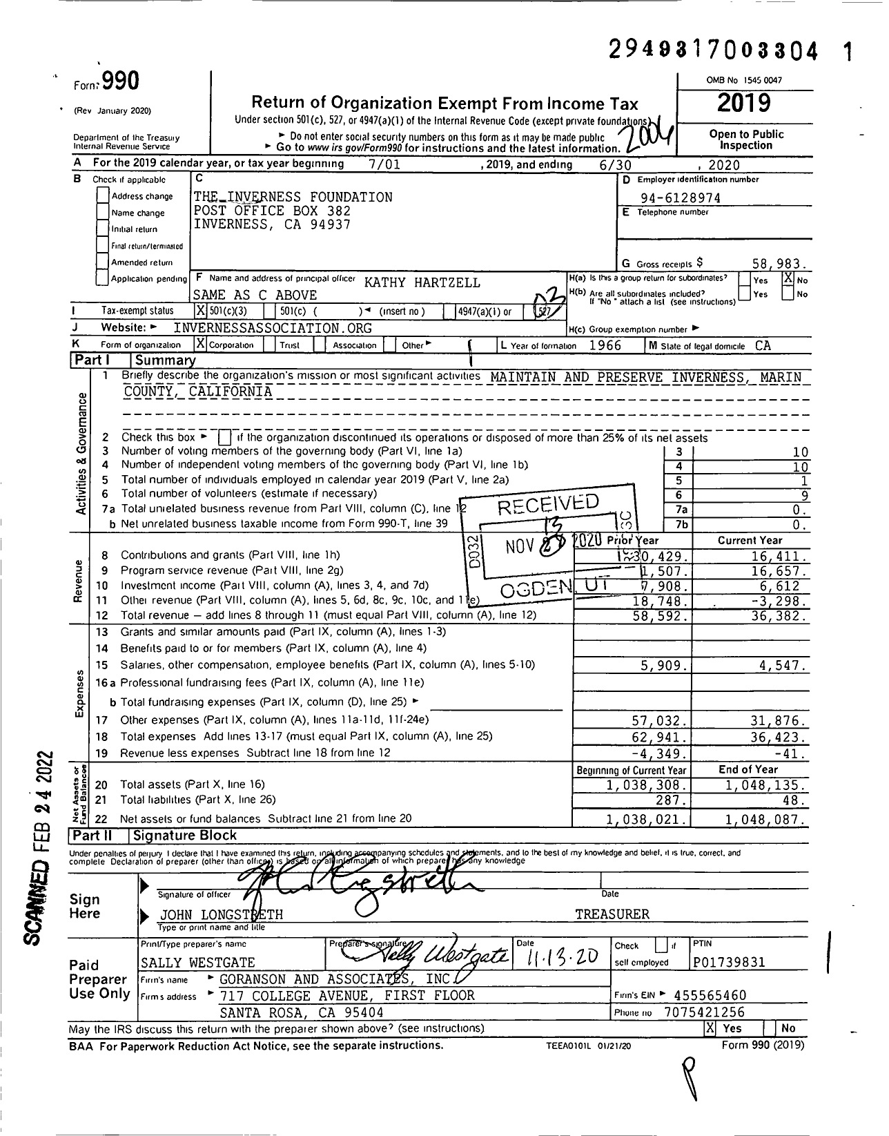 Image of first page of 2019 Form 990 for The Inverness Foundation