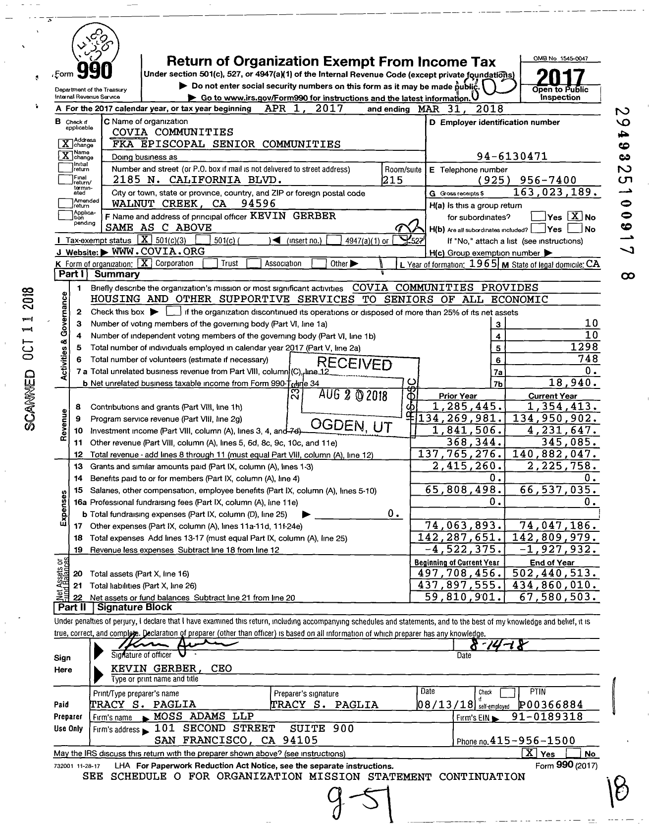 Image of first page of 2017 Form 990 for Covia Communities (ESC)