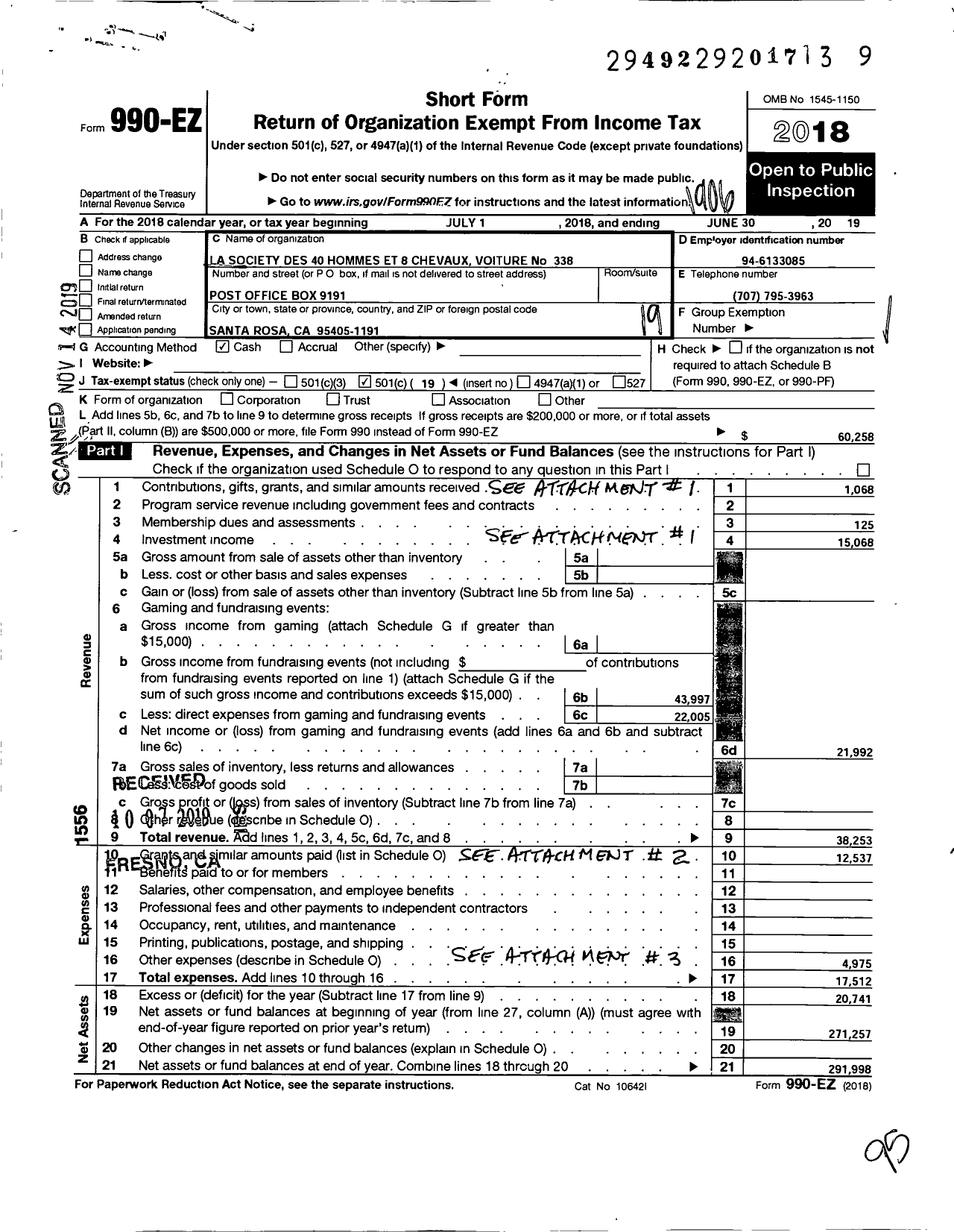 Image of first page of 2018 Form 990EO for The Forty and Eight - 338 VOITURE Locale