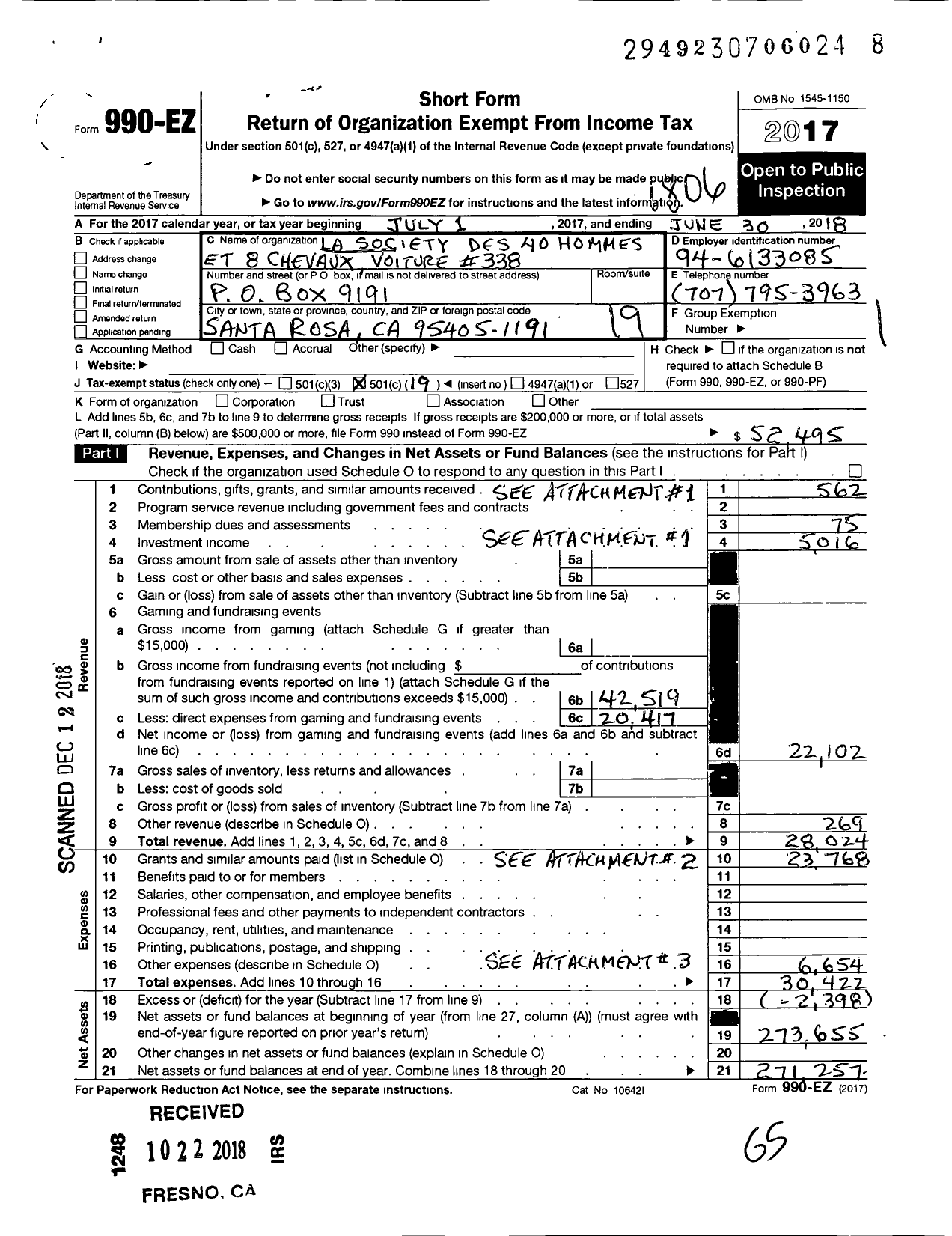 Image of first page of 2017 Form 990EO for The Forty and Eight - 338 VOITURE Locale