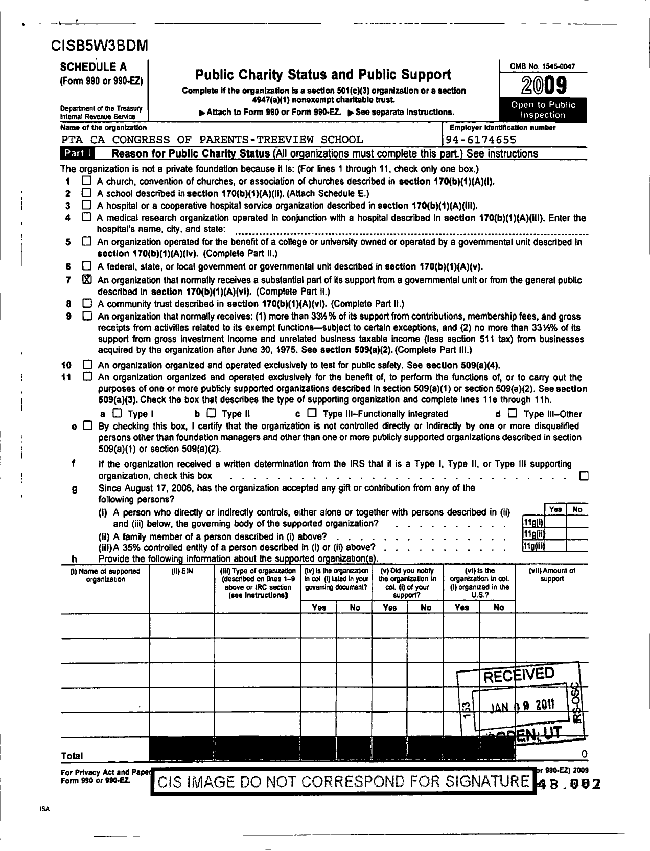 Image of first page of 2009 Form 990ER for California State PTA - Treeview Bidwell PTA