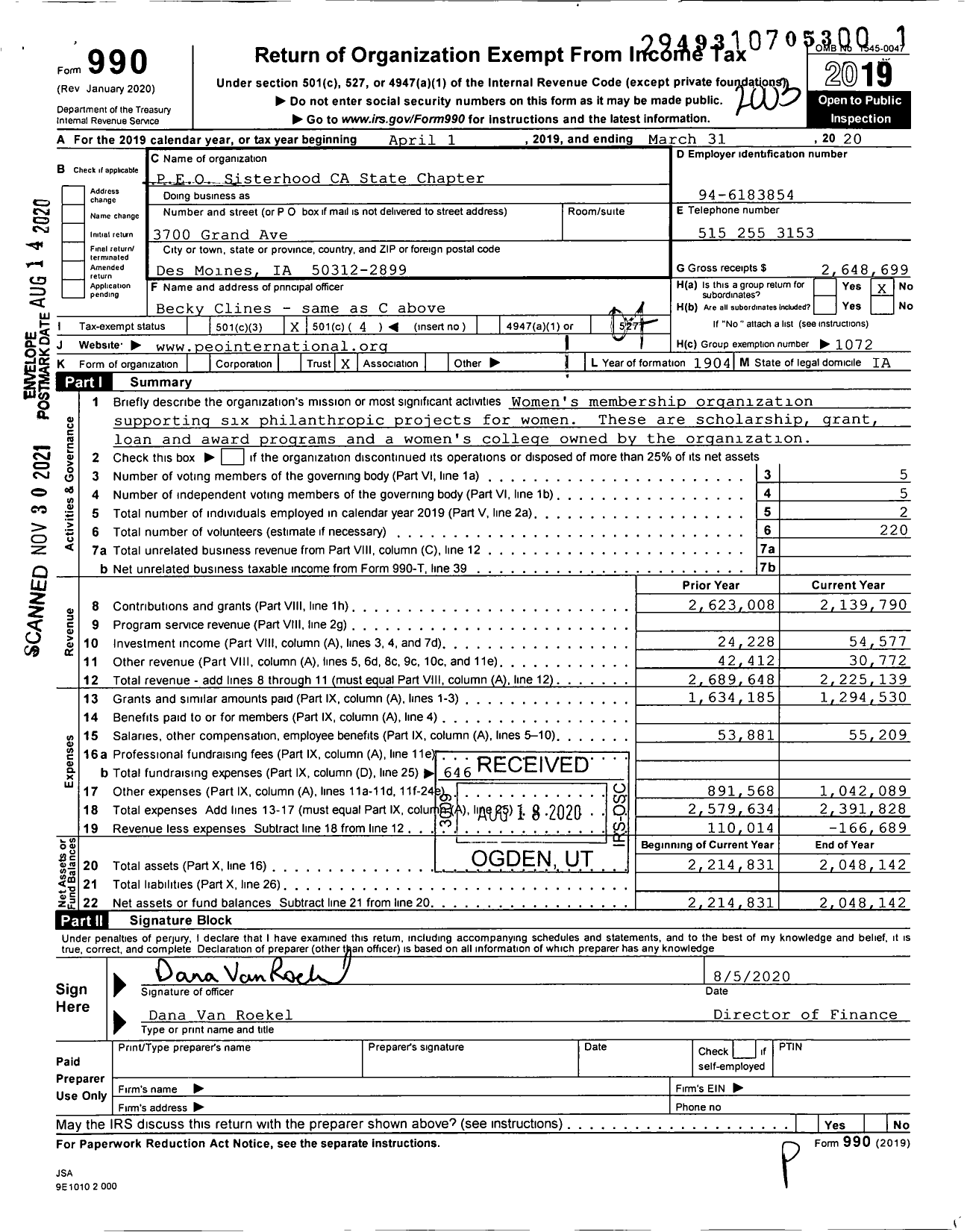 Image of first page of 2019 Form 990O for Professional Employer Organization (PEO)