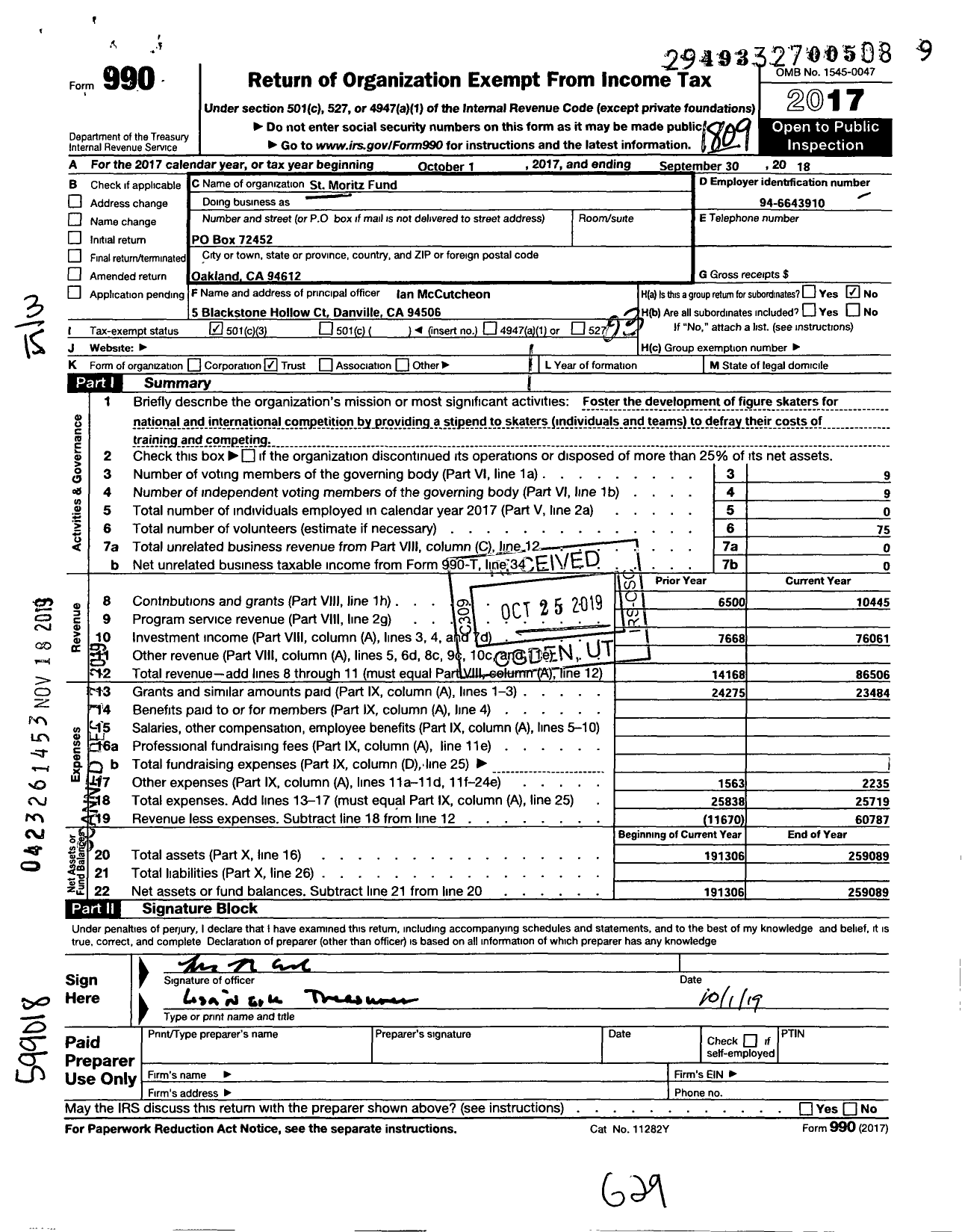 Image of first page of 2017 Form 990 for St Moritz Fund