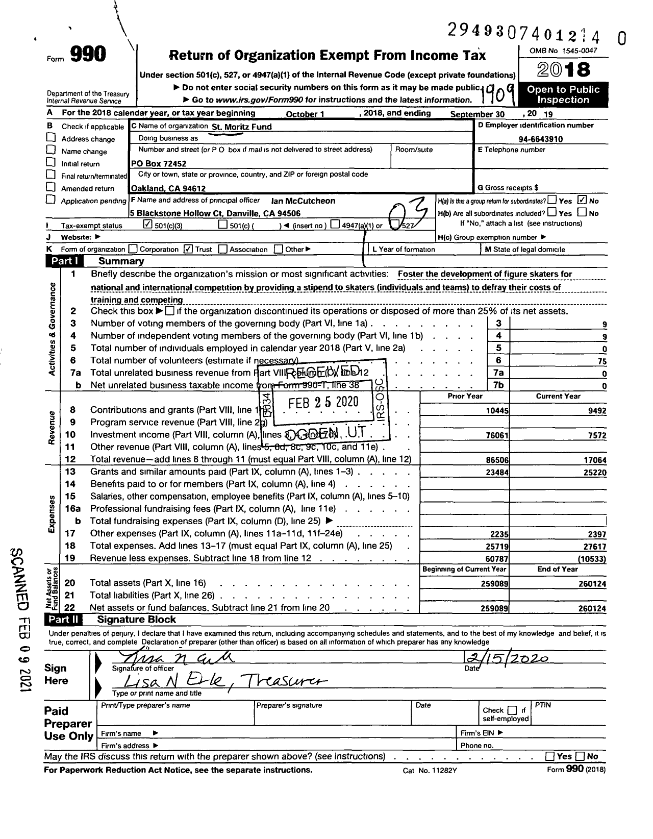 Image of first page of 2018 Form 990 for St Moritz Fund