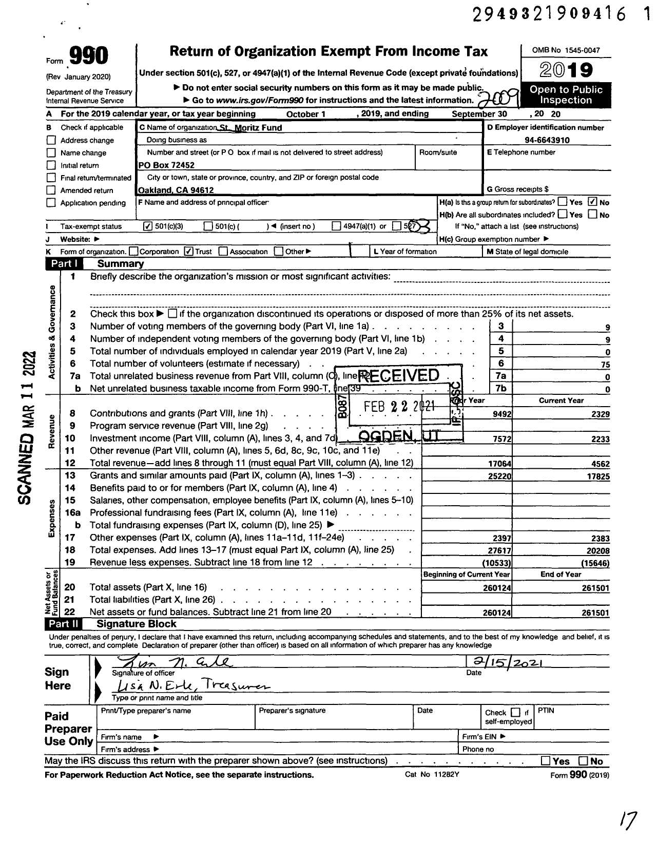 Image of first page of 2019 Form 990 for St Moritz Fund