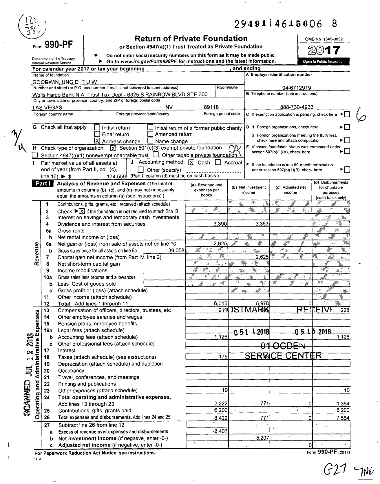 Image of first page of 2017 Form 990PF for Goodwin Ung D Tuw