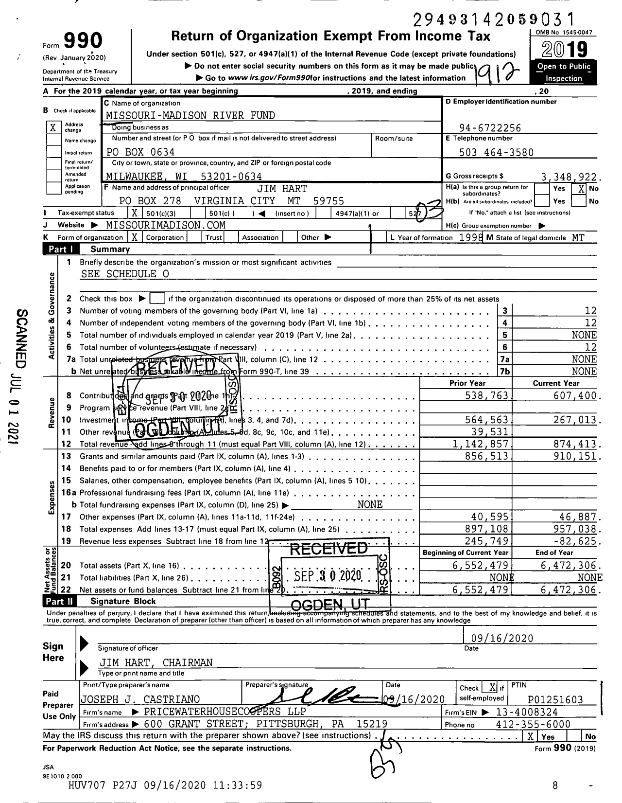 Image of first page of 2019 Form 990 for Missouri-Madison River Trust