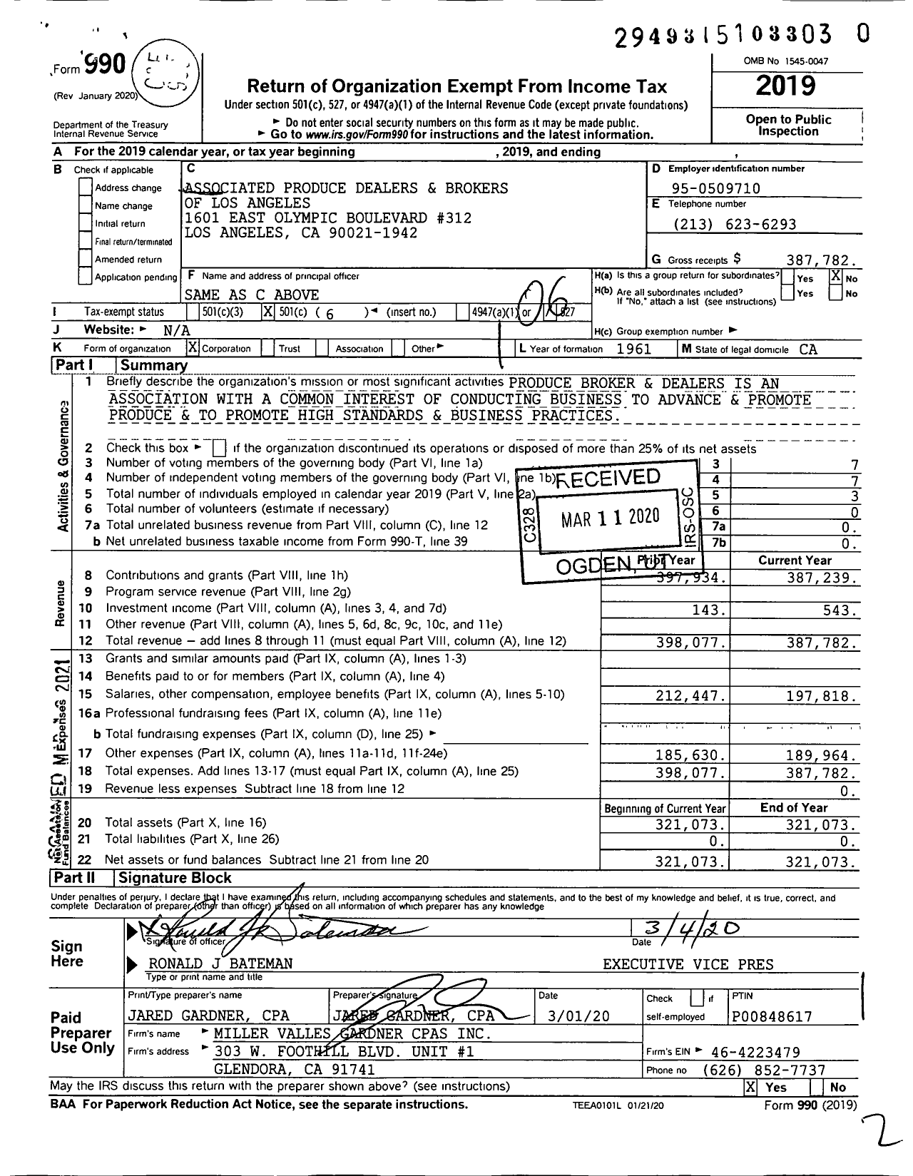 Image of first page of 2019 Form 990O for Associated Produce Dealers and Brokers of Los Angeles