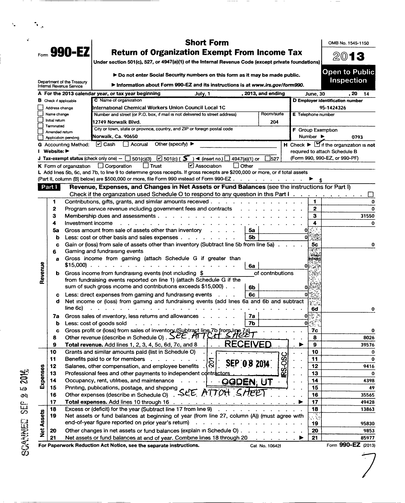 Image of first page of 2013 Form 990EO for United Food & Commercial Workers Union - 1C Local