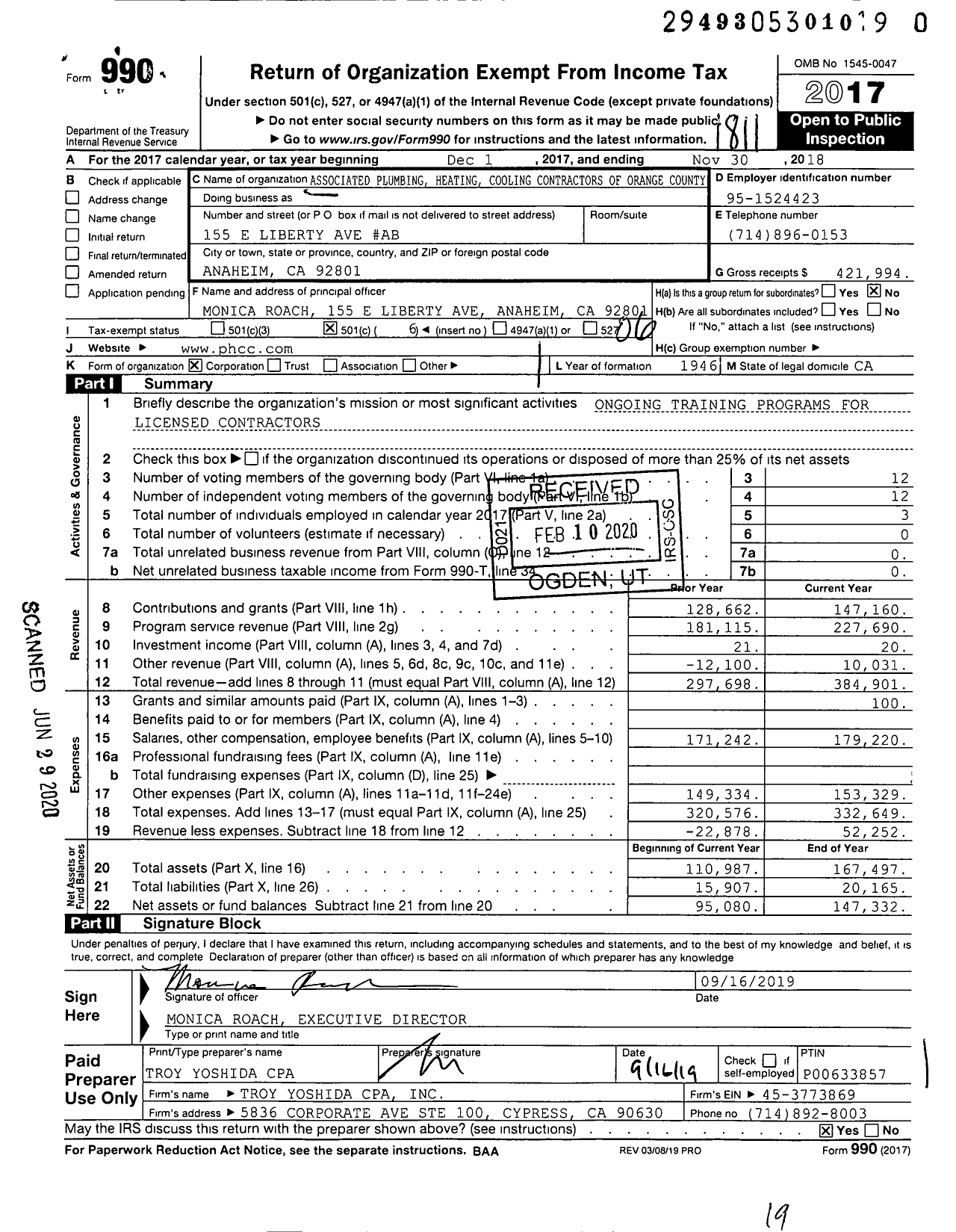 Image of first page of 2017 Form 990O for Associated Plumbing Heating Cooling Contractors of Orange County