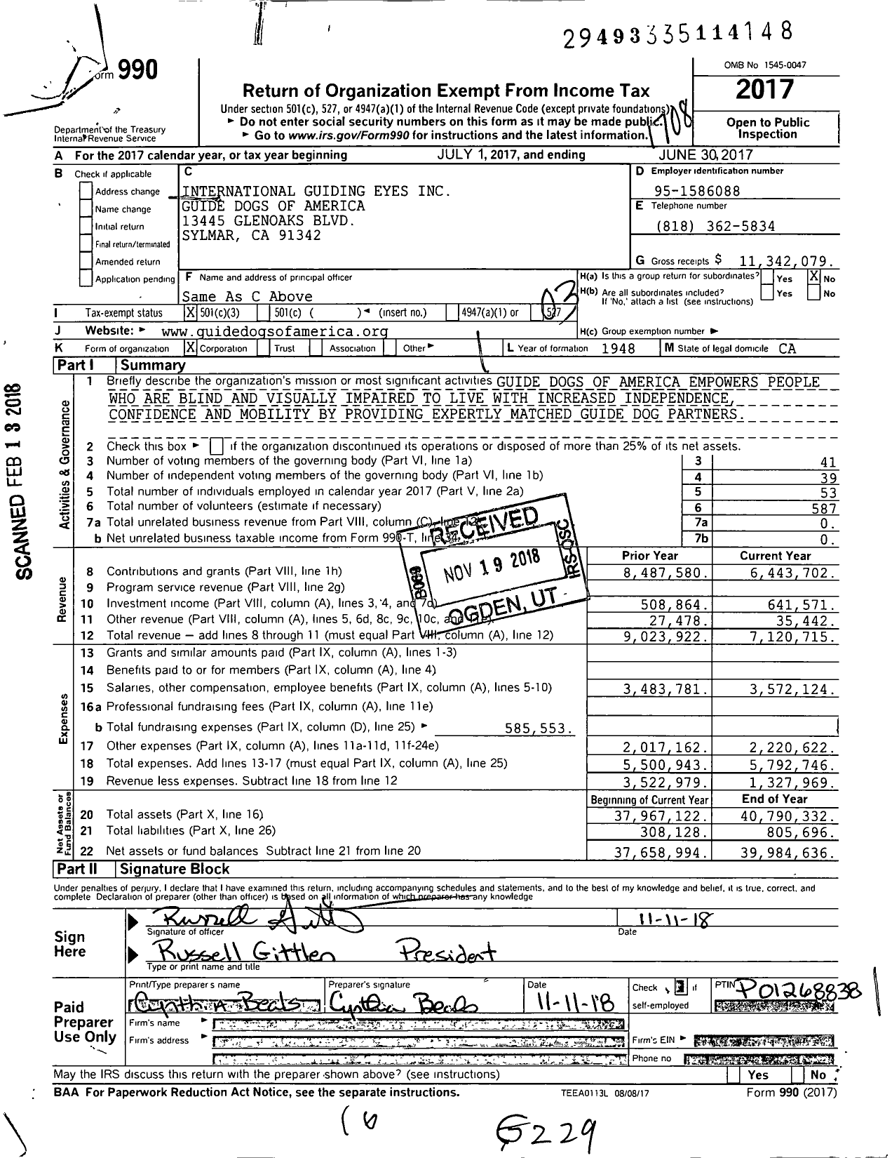 Image of first page of 2016 Form 990 for Guide Dogs of America