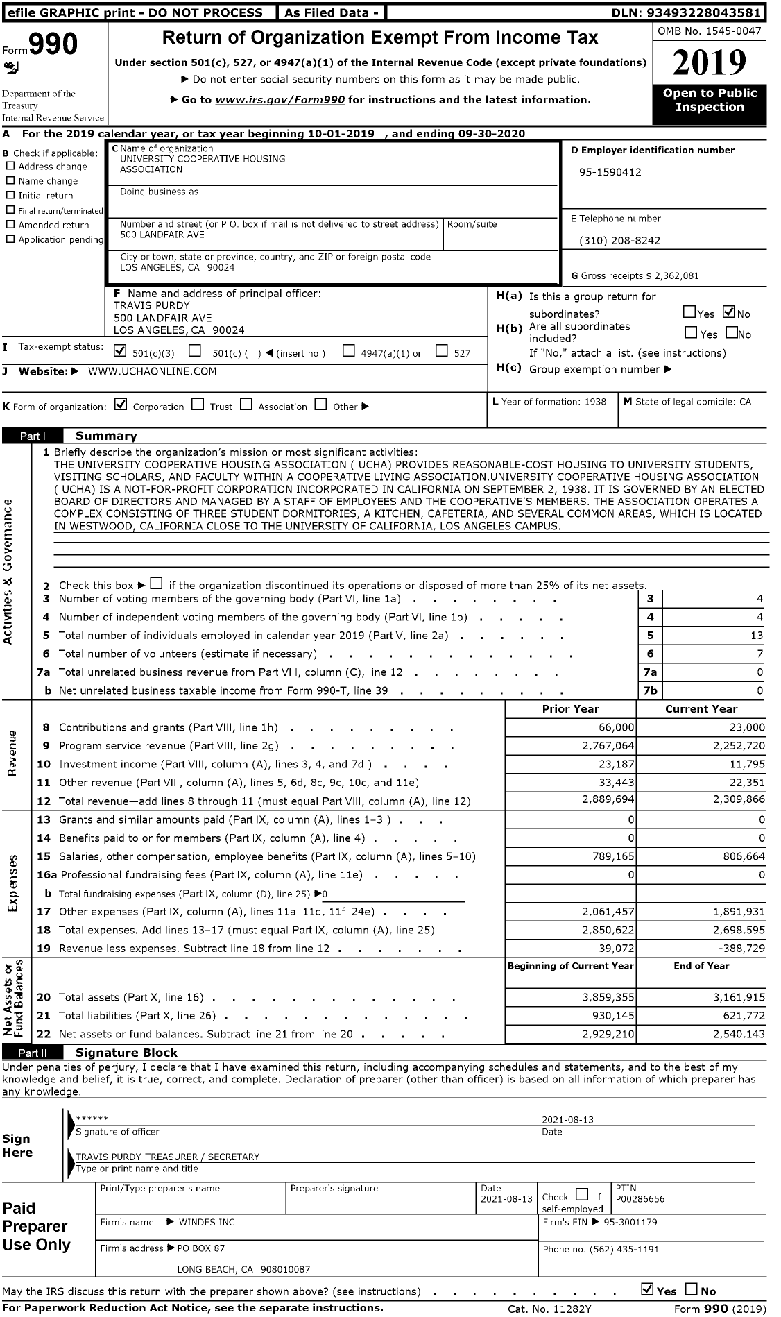 Image of first page of 2019 Form 990 for University Cooperative Housing Assoc