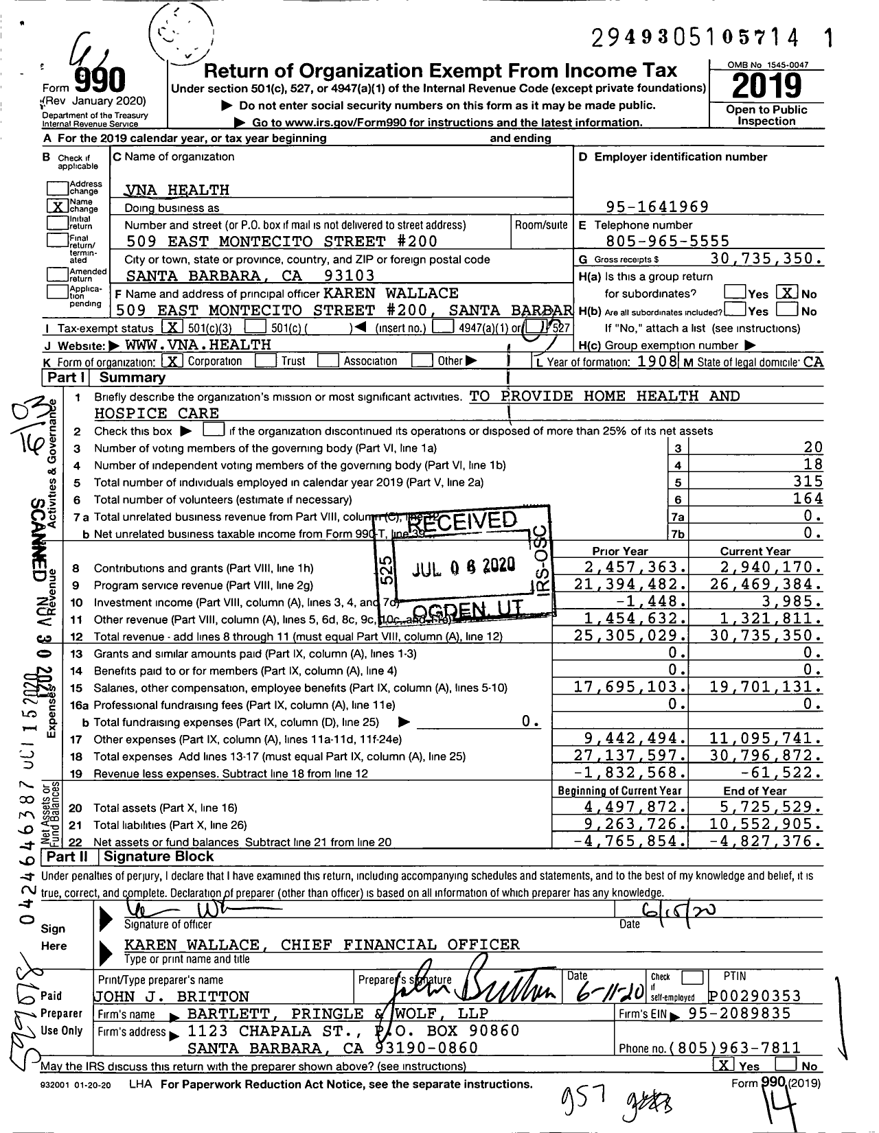 Image of first page of 2019 Form 990 for Vna Health