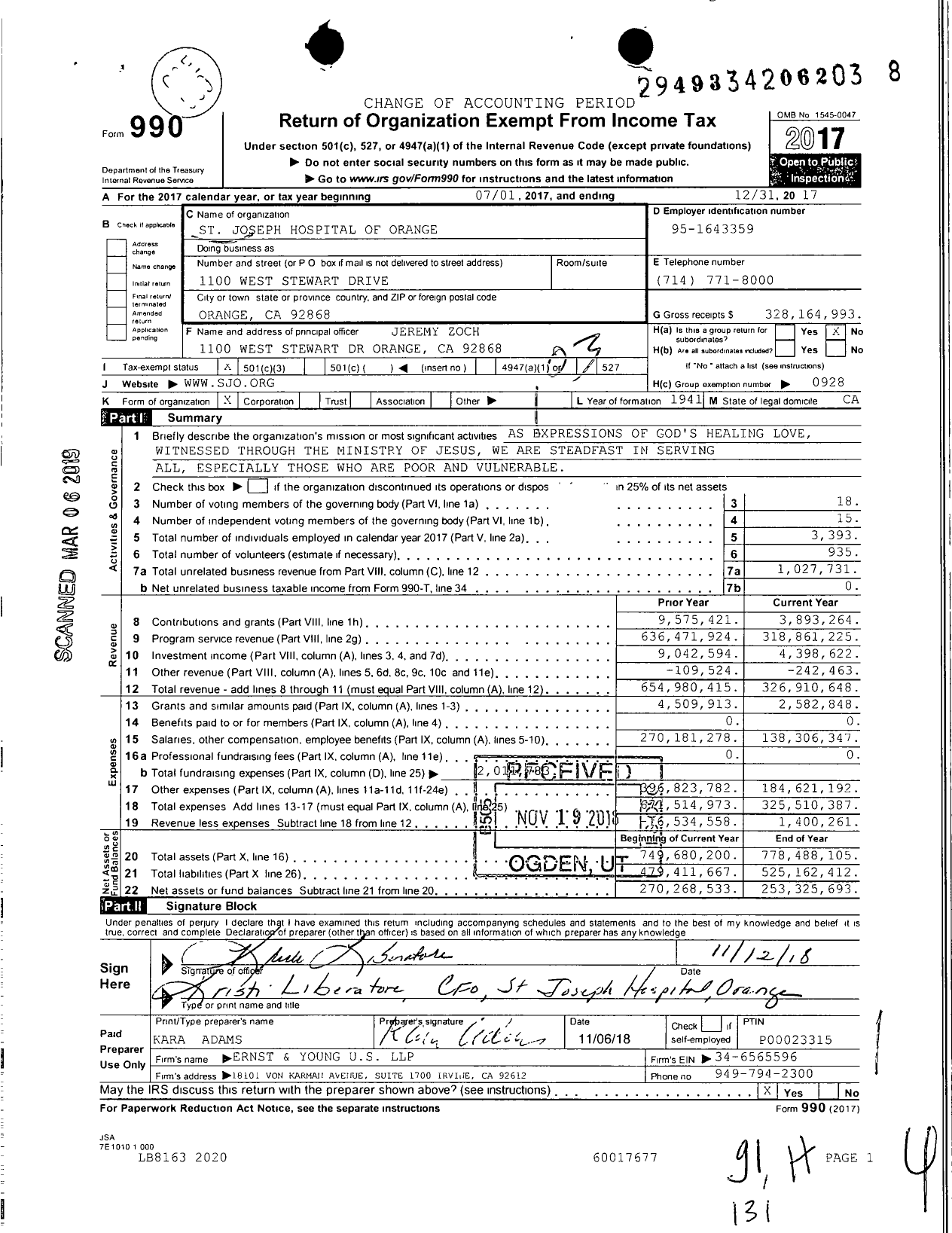 Image of first page of 2017 Form 990 for Providence St Joseph Hospital