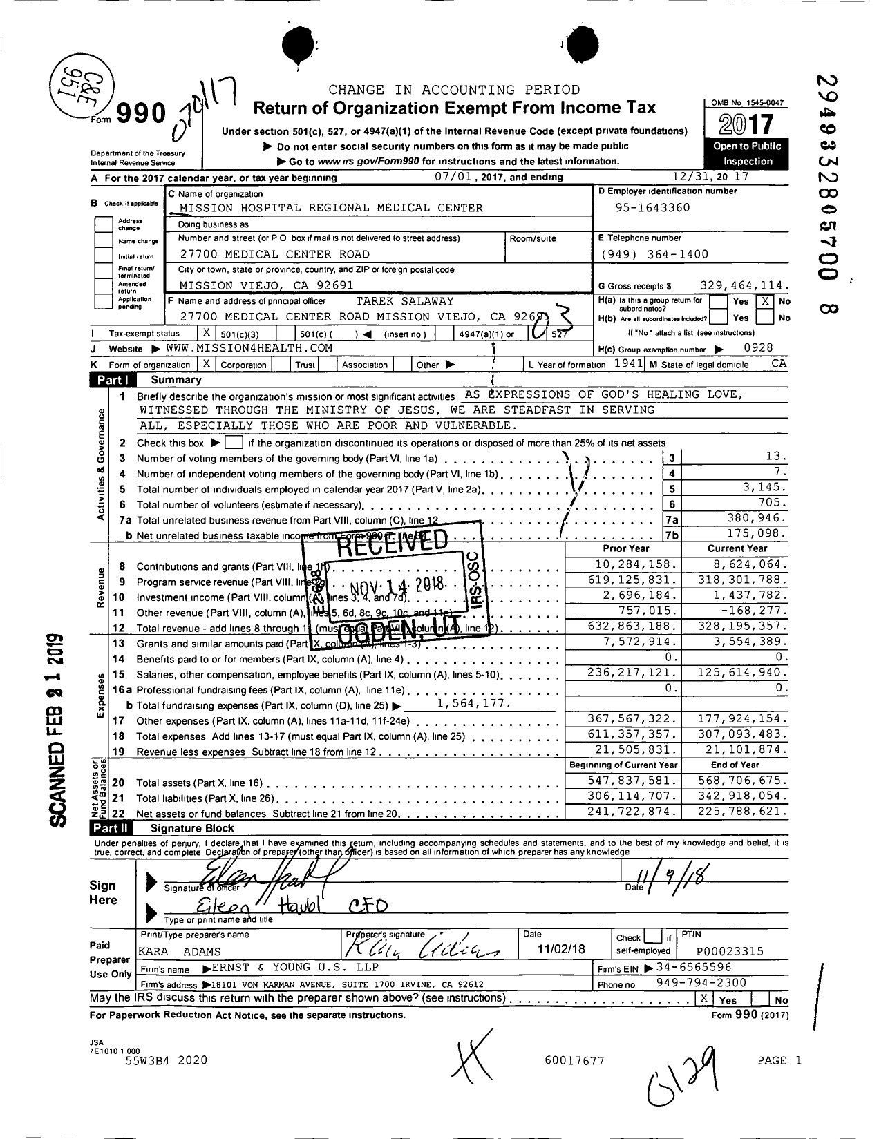 Image of first page of 2017 Form 990 for Providence Mission Hospital