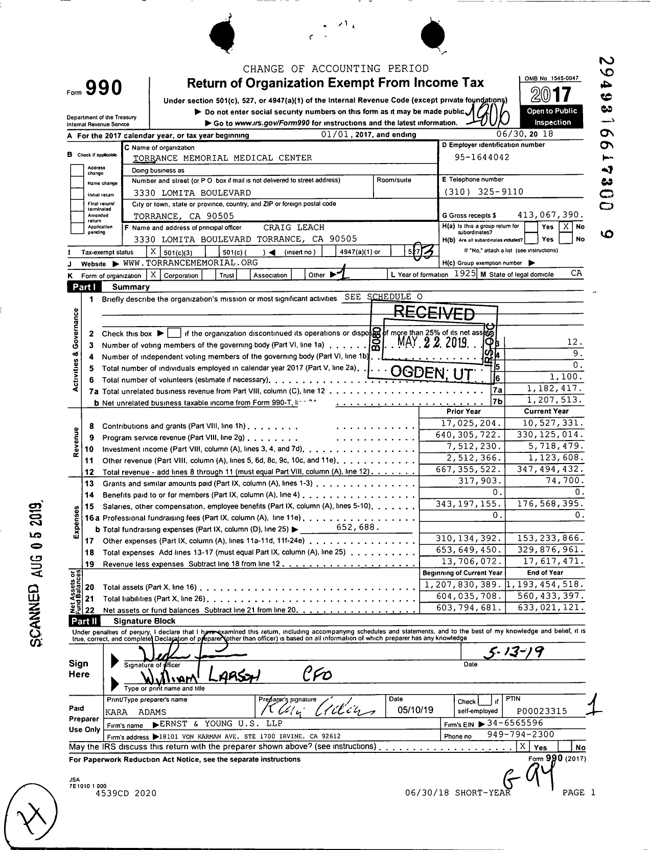 Image of first page of 2017 Form 990 for Torrance Memorial Medical Center
