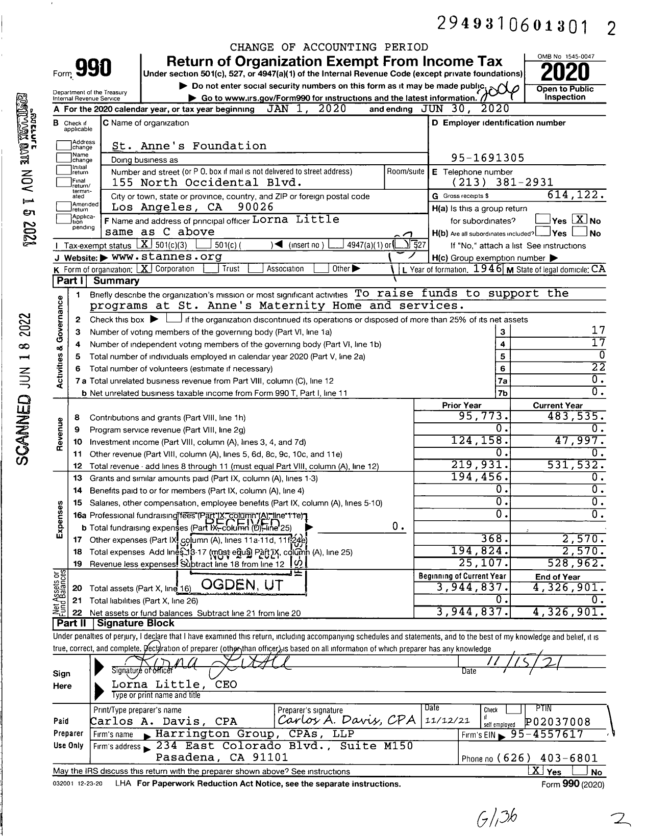 Image of first page of 2019 Form 990 for St Anne's Foundation