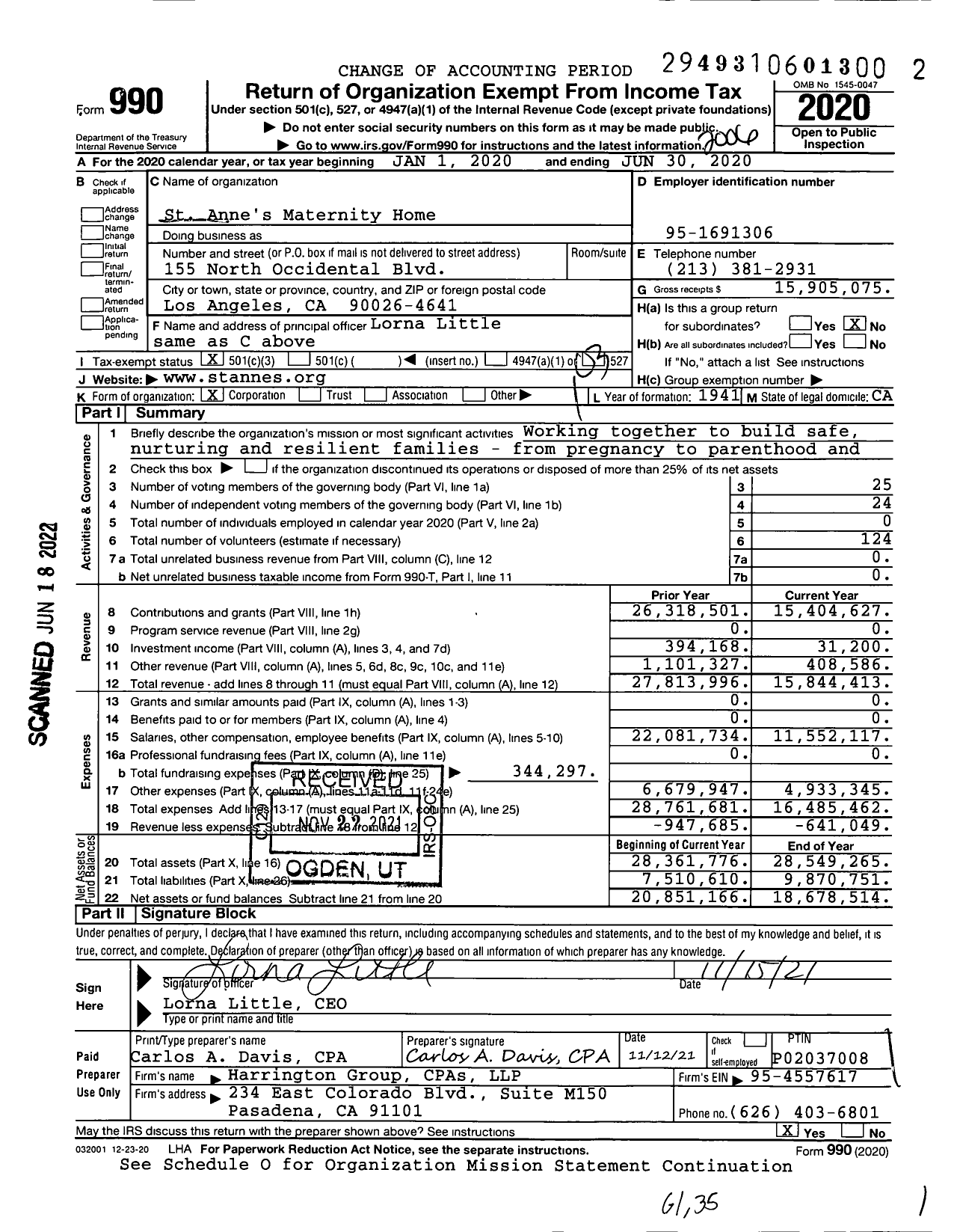 Image of first page of 2019 Form 990 for St Anne's Family Services