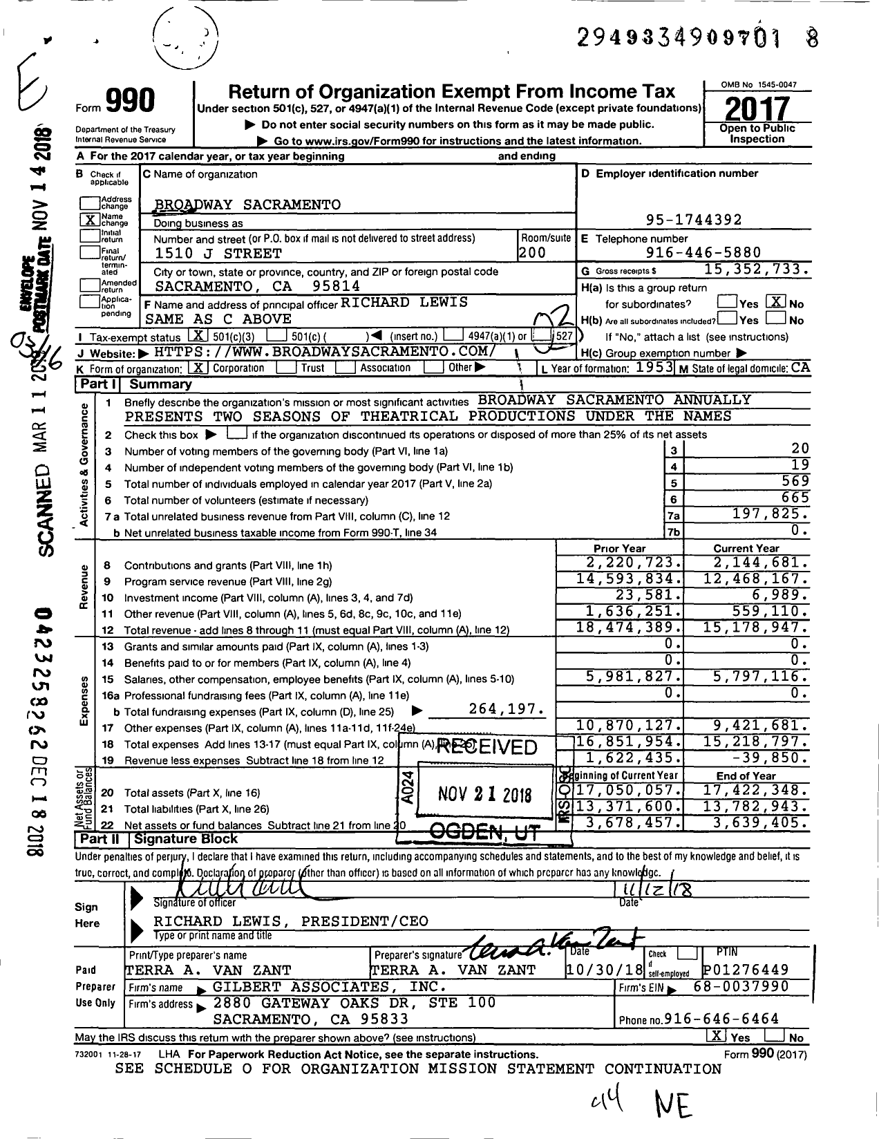 Image of first page of 2017 Form 990 for Broadway Sacramento