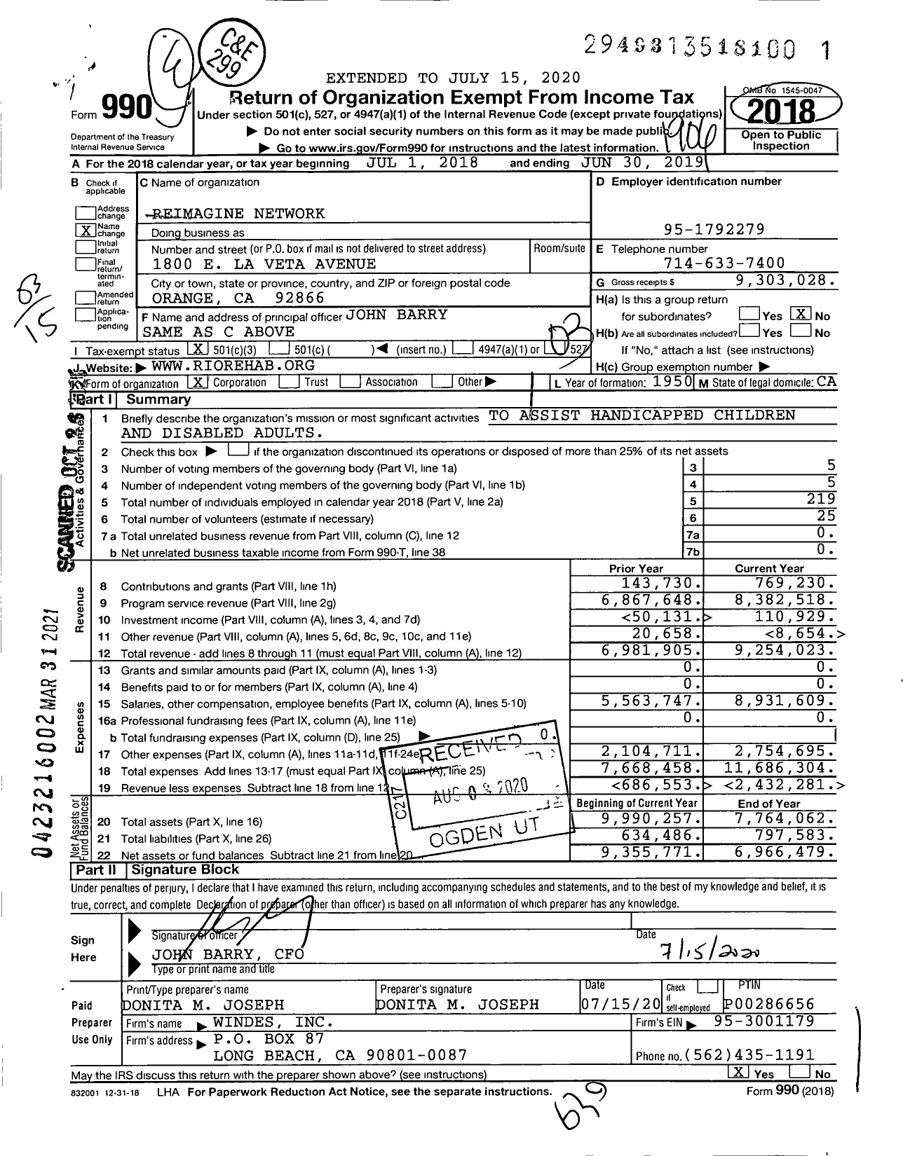 Image of first page of 2018 Form 990 for Reimagine Network (RIO)