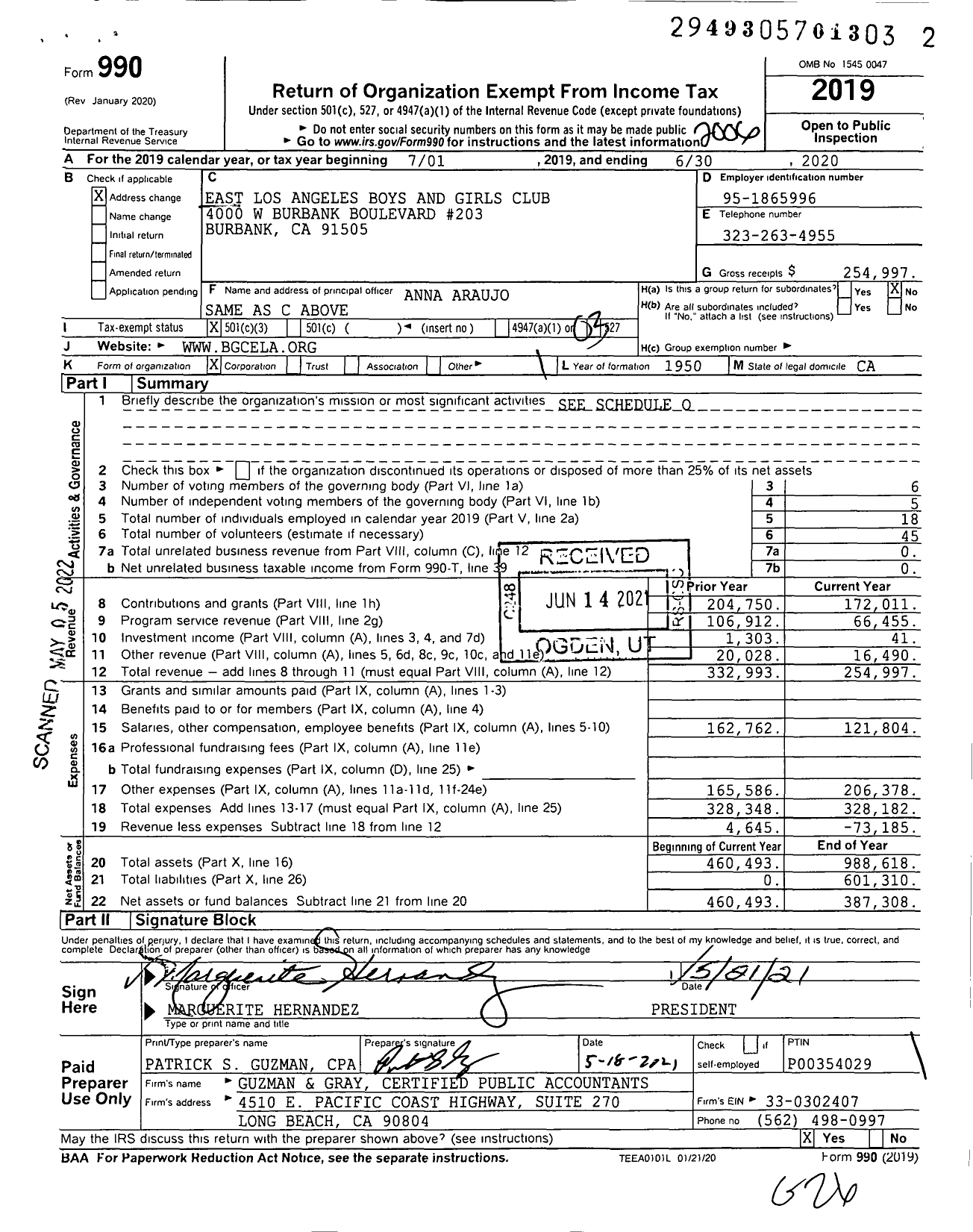 Image of first page of 2019 Form 990 for East Los Angeles Boys and Girls Club