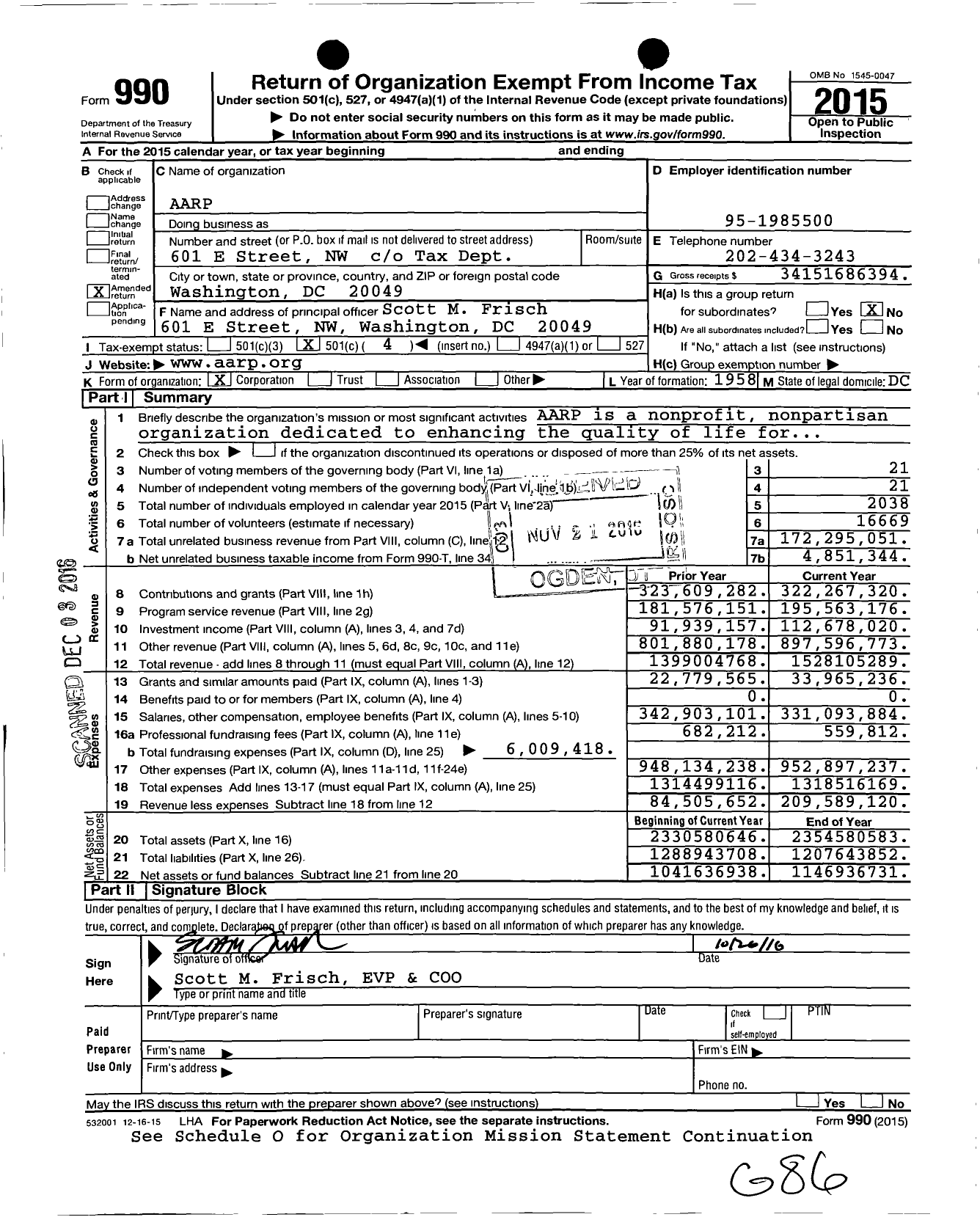 Image of first page of 2015 Form 990O for Aarp