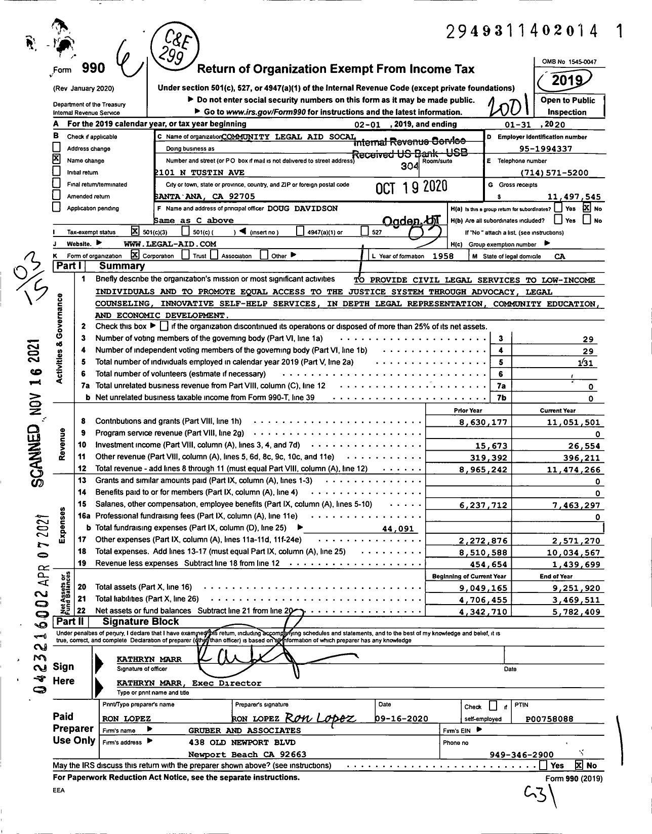 Image of first page of 2019 Form 990 for Community Legal Aid Socal