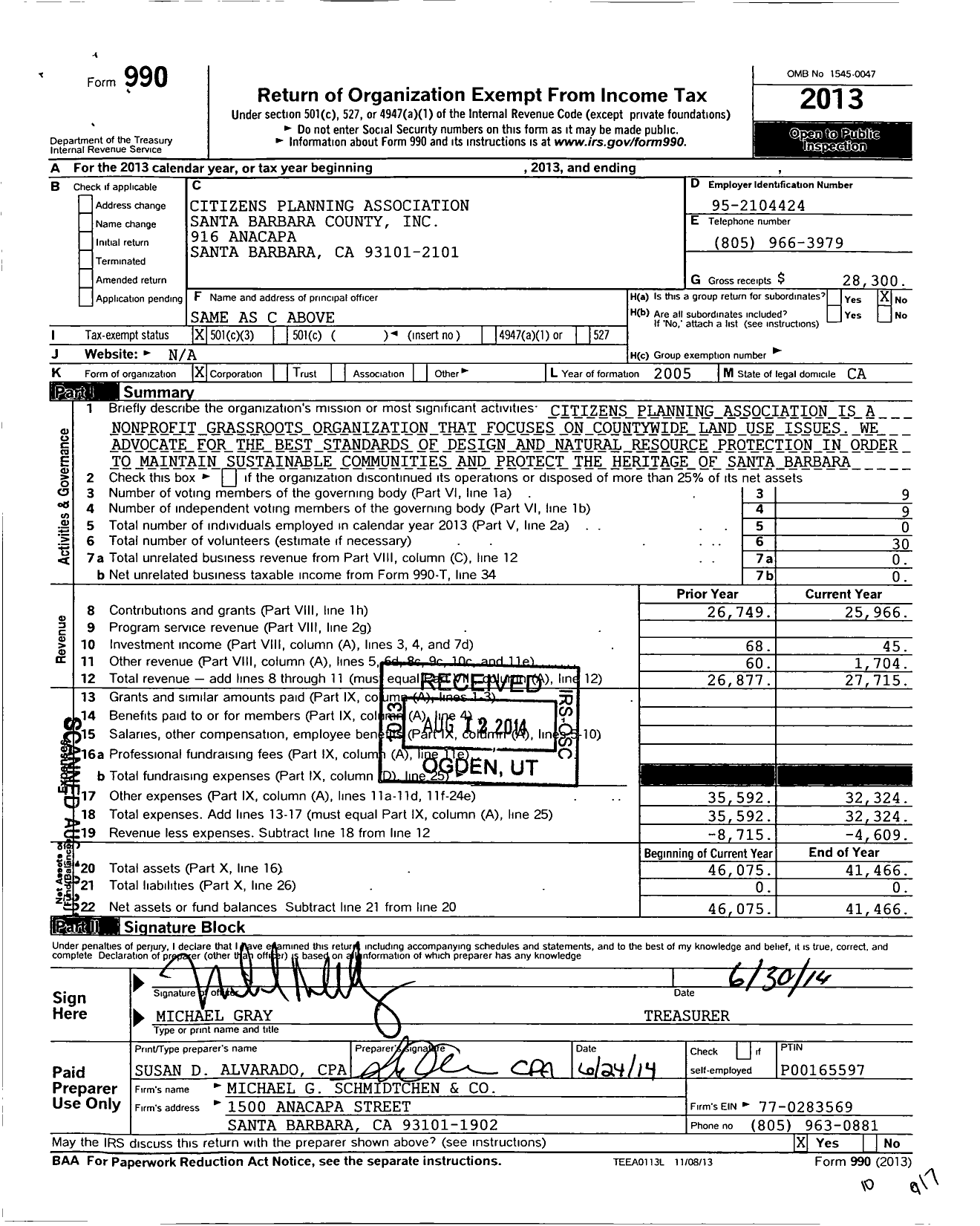 Image of first page of 2013 Form 990 for Citizens Planning Association