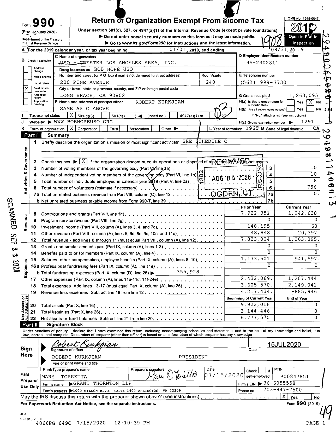 Image of first page of 2018 Form 990 for Bob Hope Uso