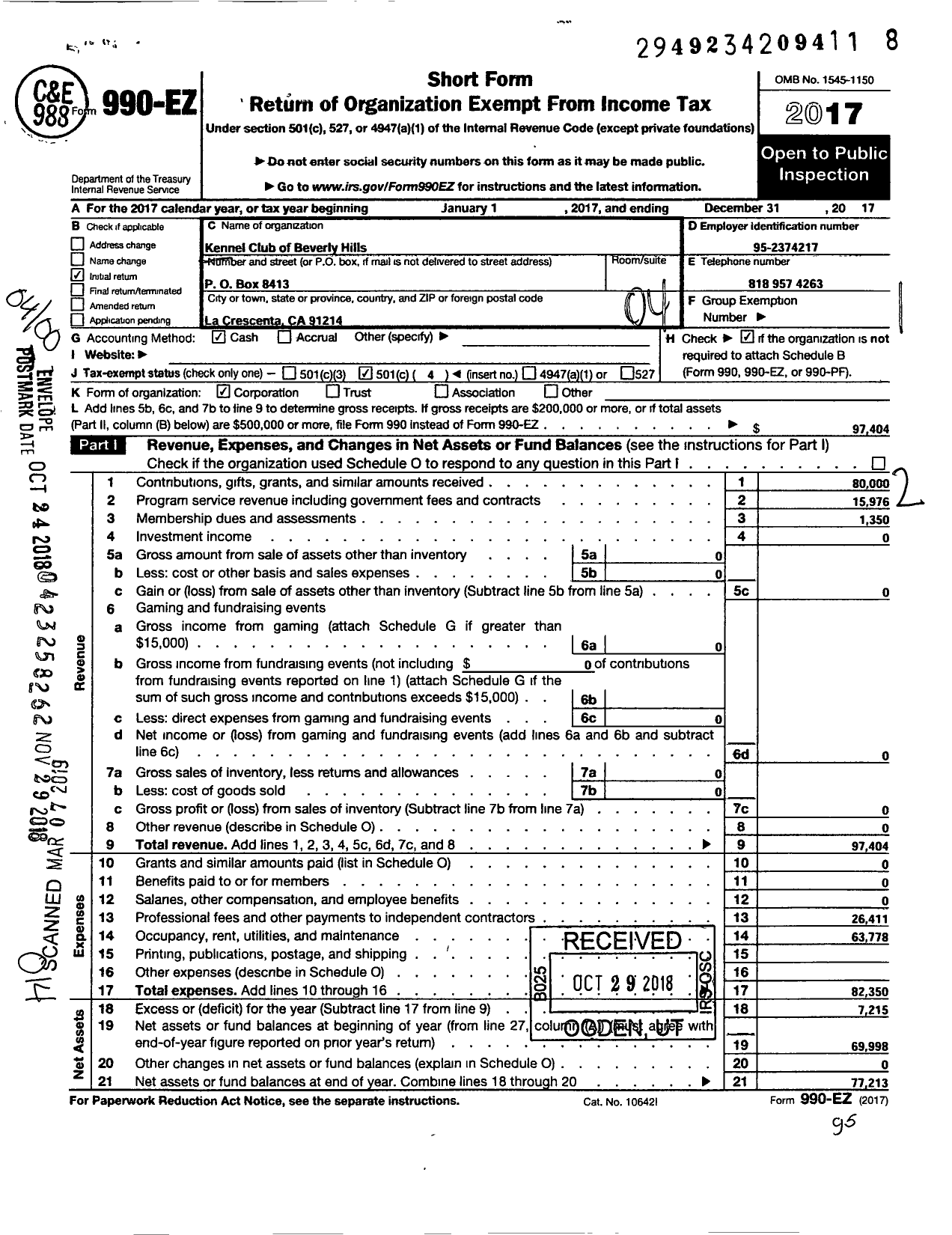 Image of first page of 2017 Form 990EO for Kennel Club of Beverly Hills