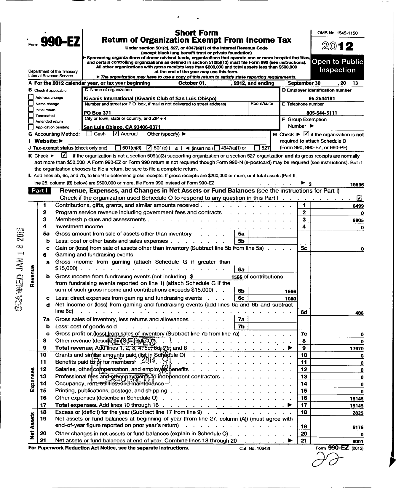 Image of first page of 2012 Form 990EO for Kiwanis International