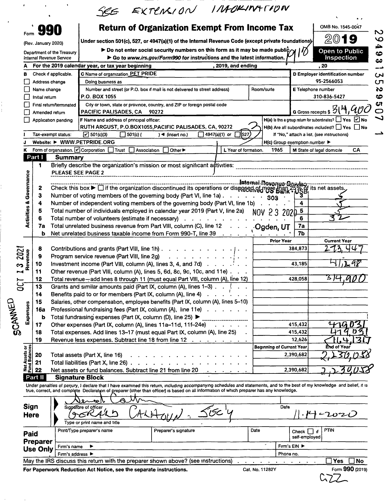 Image of first page of 2019 Form 990 for Pet Pride