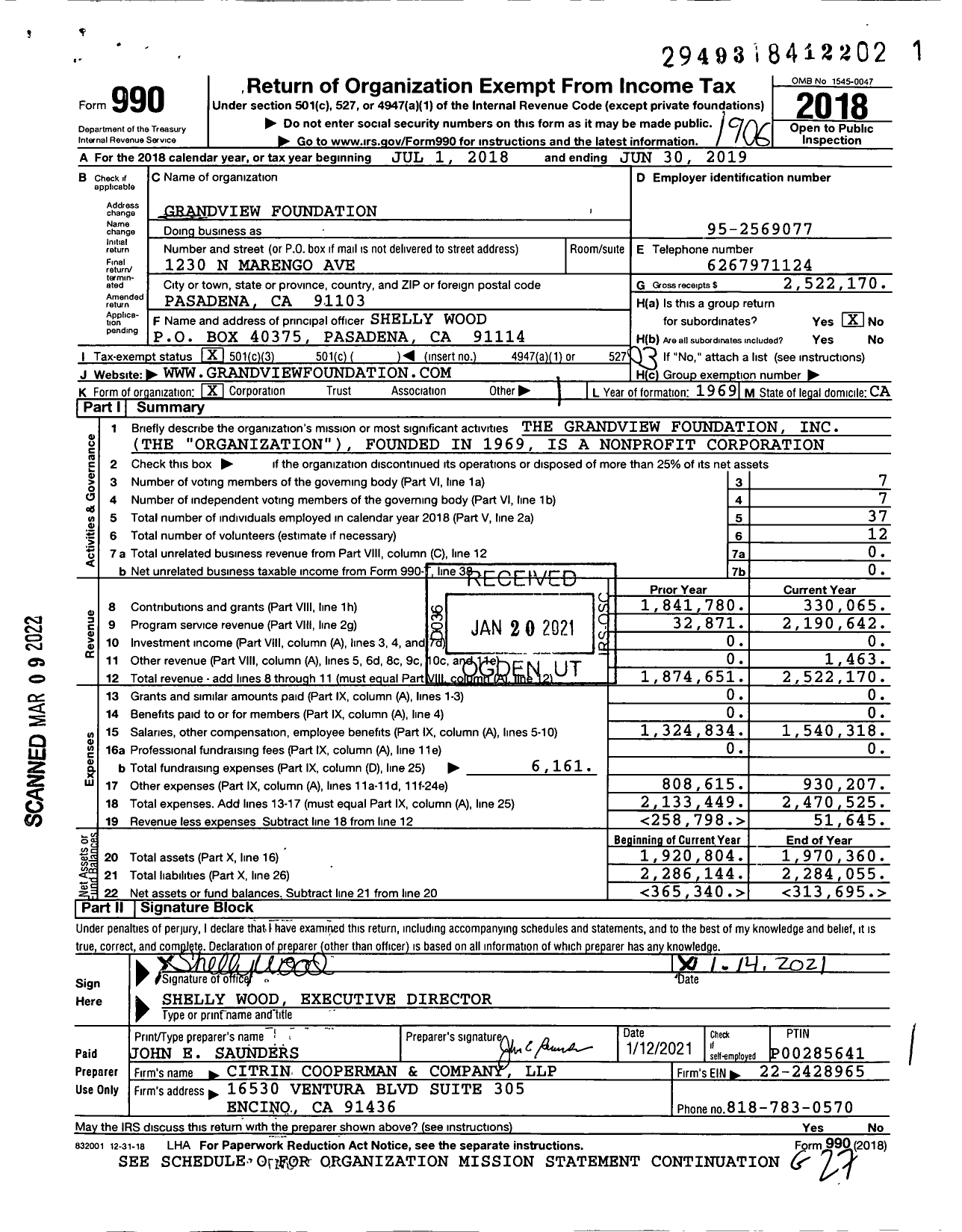 Image of first page of 2018 Form 990 for Grandview Foundation